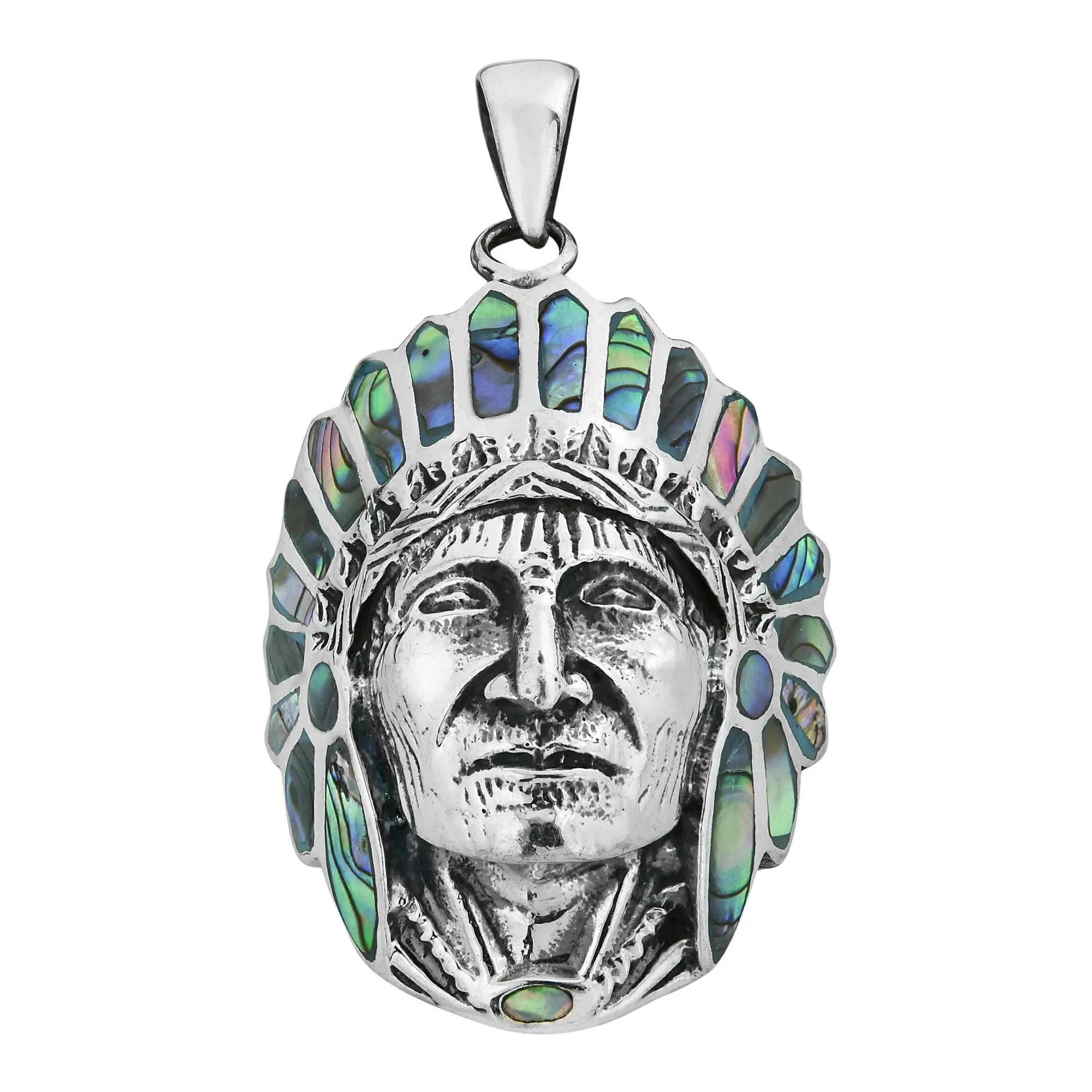 925 Sterling Silver Abalone Shell Native American Style Pendant in Green-Tones