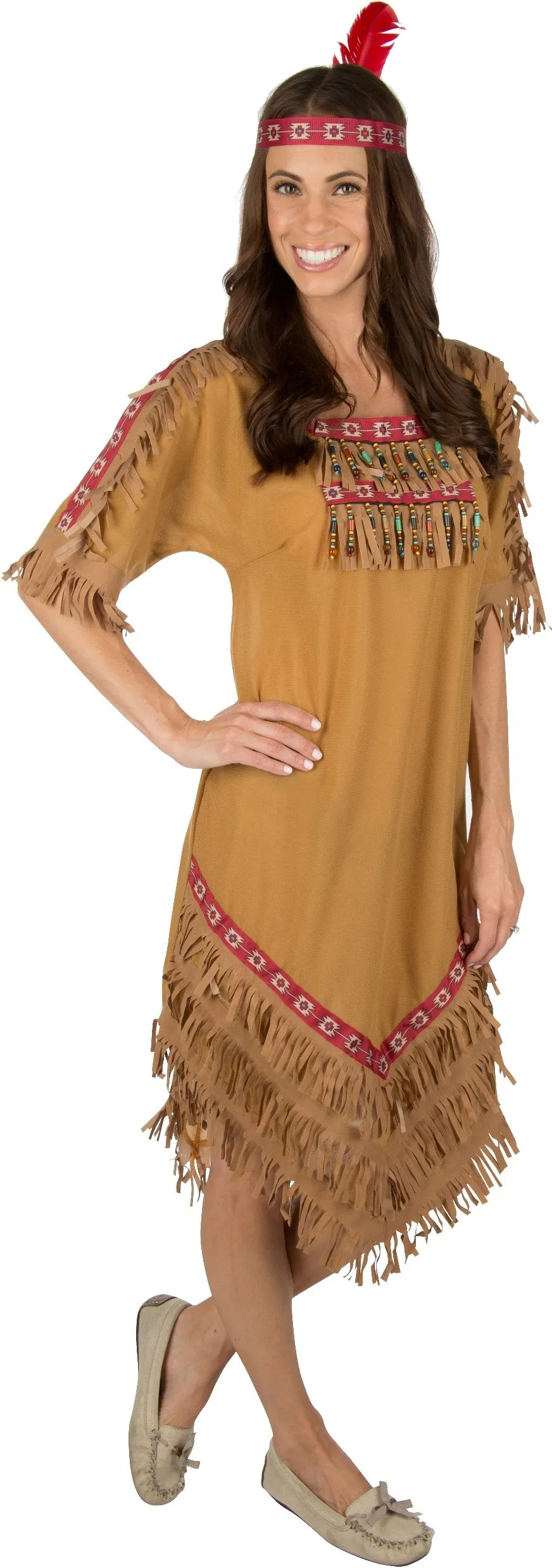 Adult Native American Indian Woman Costume - Small with Feathered Headband, Quality Made