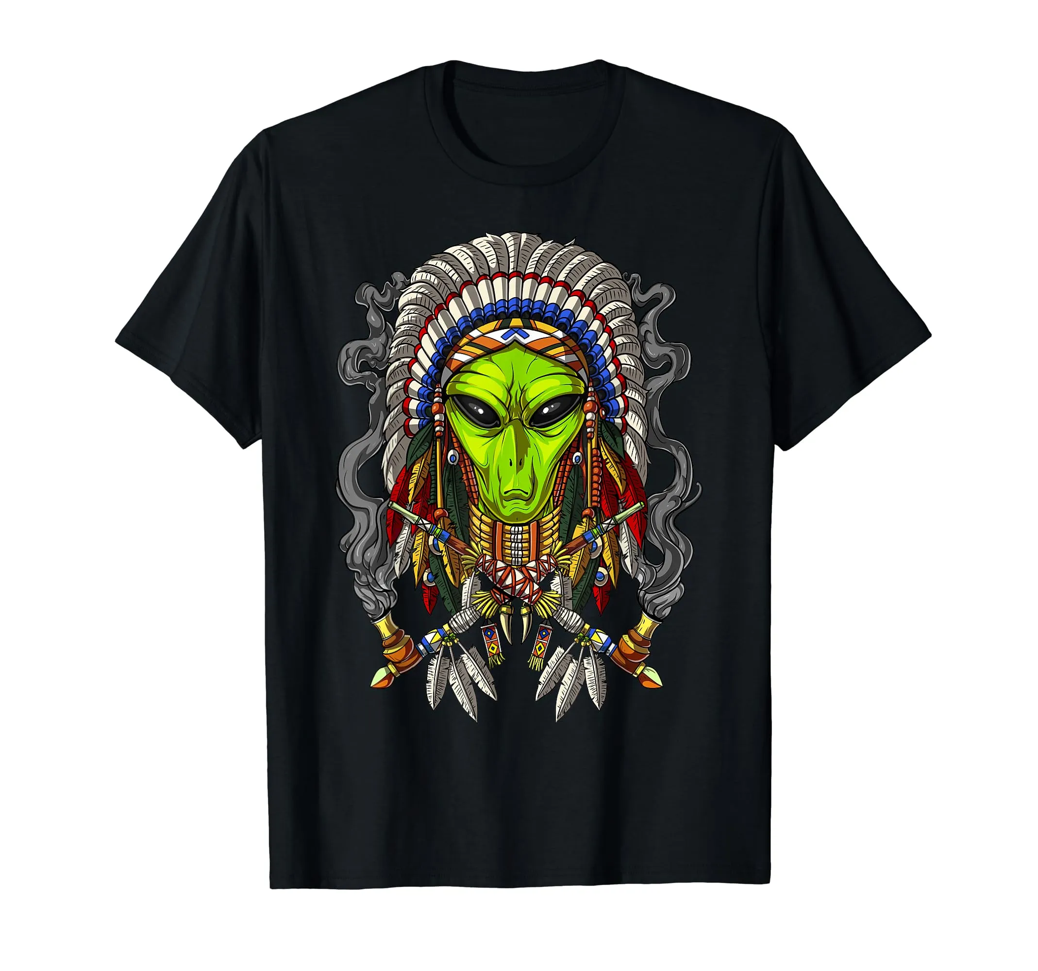 Alien Native American Chief Indian Headdress T-Shirt - Lightweight, Classic Fit, Unique Design