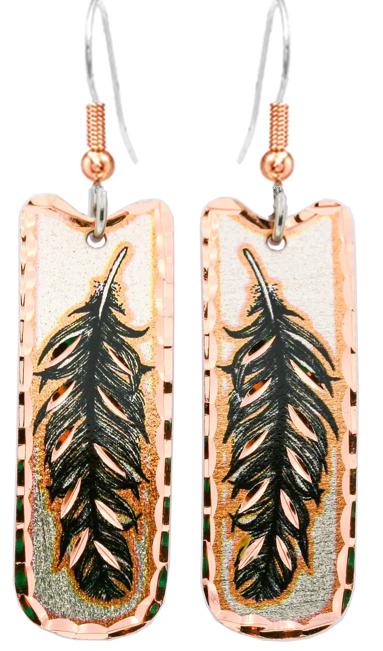 Artisan-crafted Native American Feather Earrings - Rectangular Southwest Jewelry for Sensitive Ears