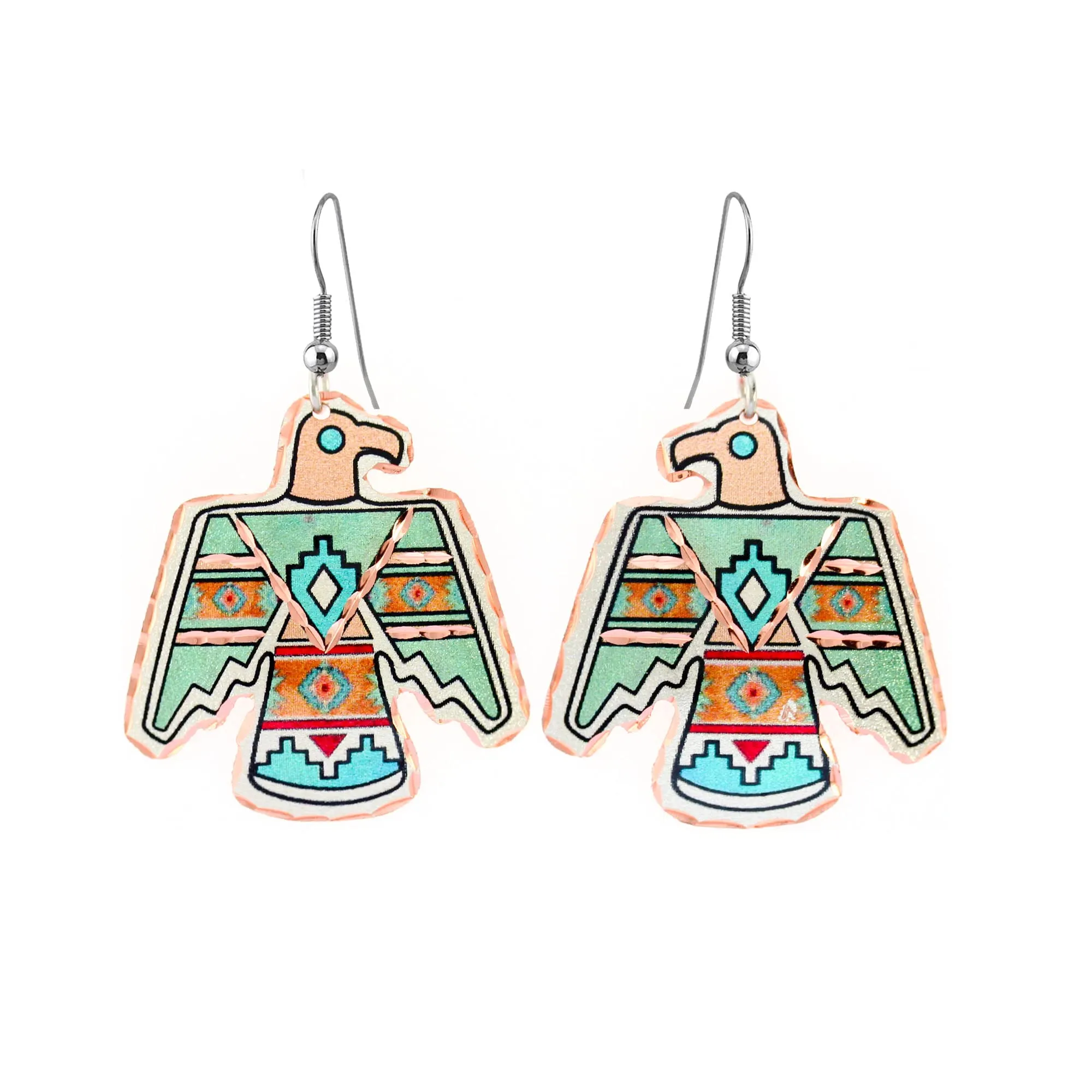 Artisan Copper Thunderbird Earrings - Southwest Native American Jewelry (T bird Blue)