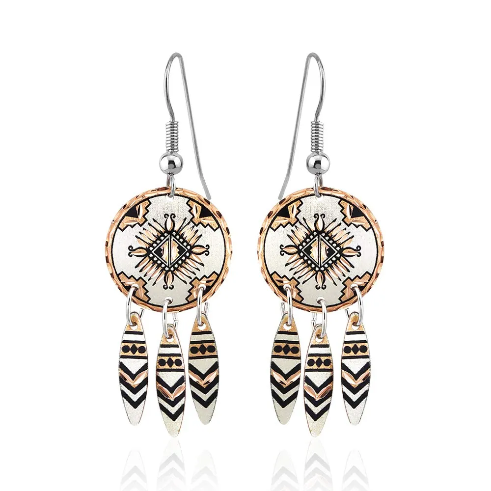 Artisan Crafted Southwest Sunburst Earrings - Copper Motif, Lightweight & Hypoallergenic