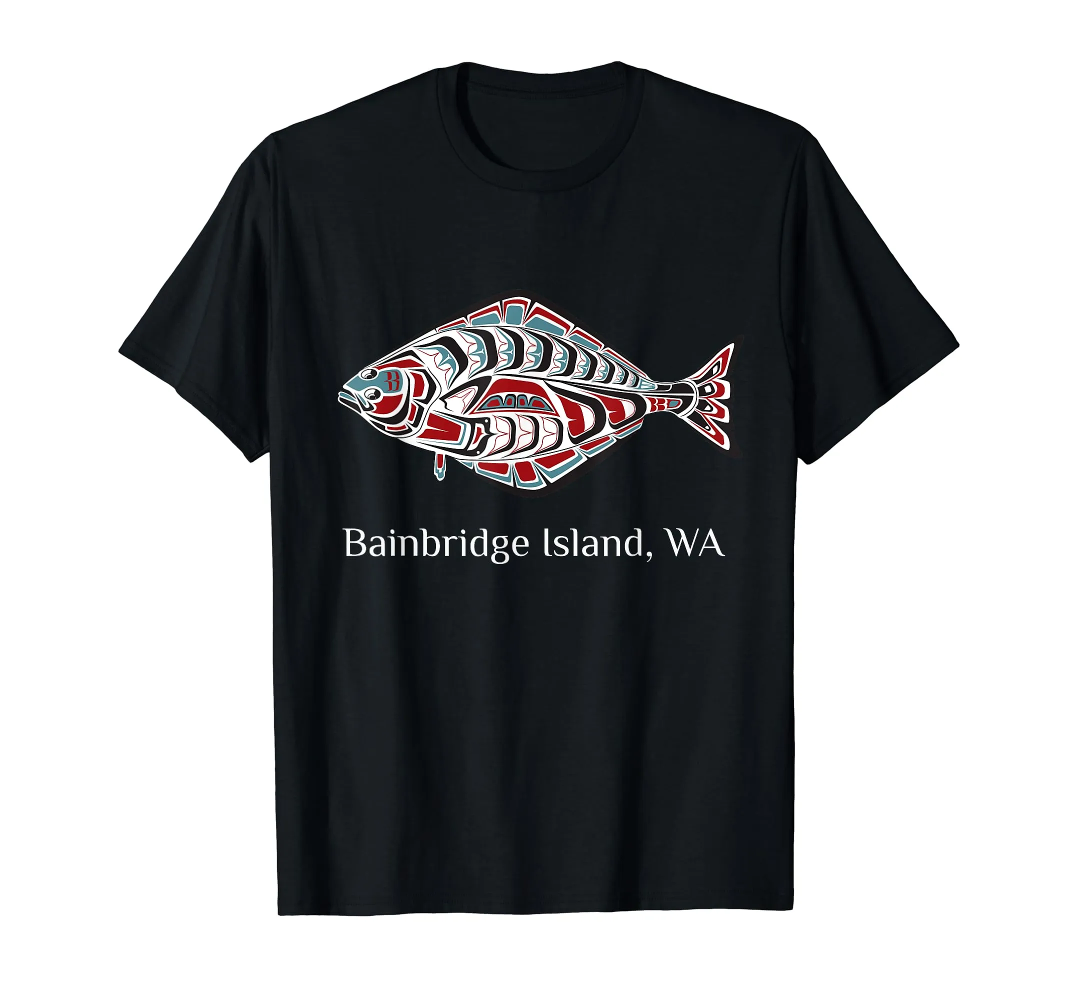 Bainbridge Island Halibut Native American T-Shirt - Washington Pride, Lightweight, Classic Fit