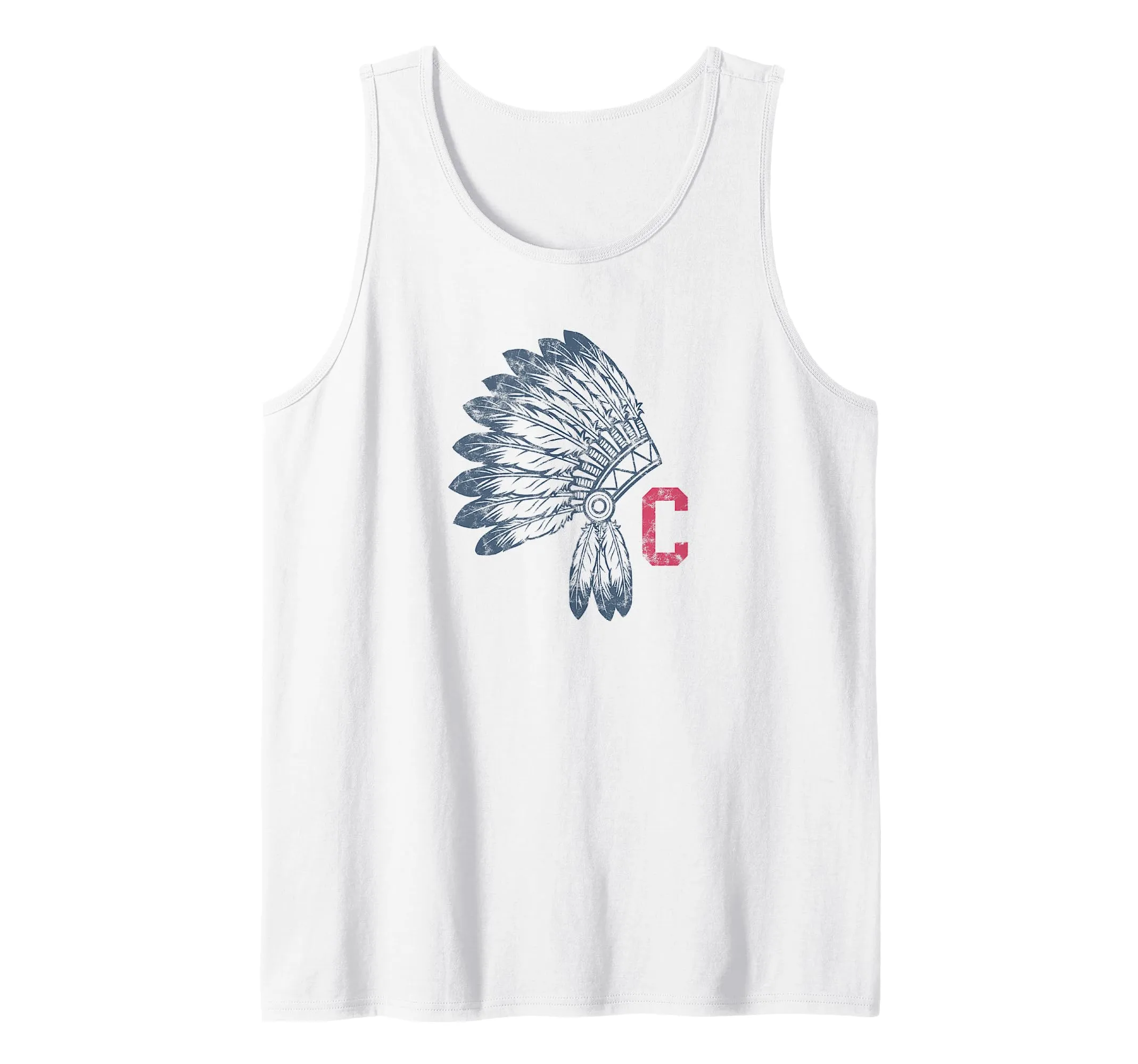 Block C Cleveland Tank Top with Native American Headdress - Lightweight, Distressed Look