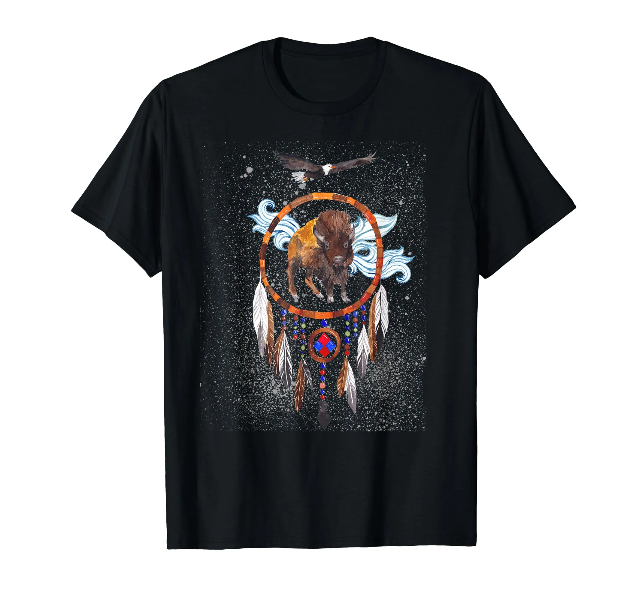 Boho Buffalo Eagle Dreamcatcher T-Shirt - Native American Style Art, Lightweight Classic Fit