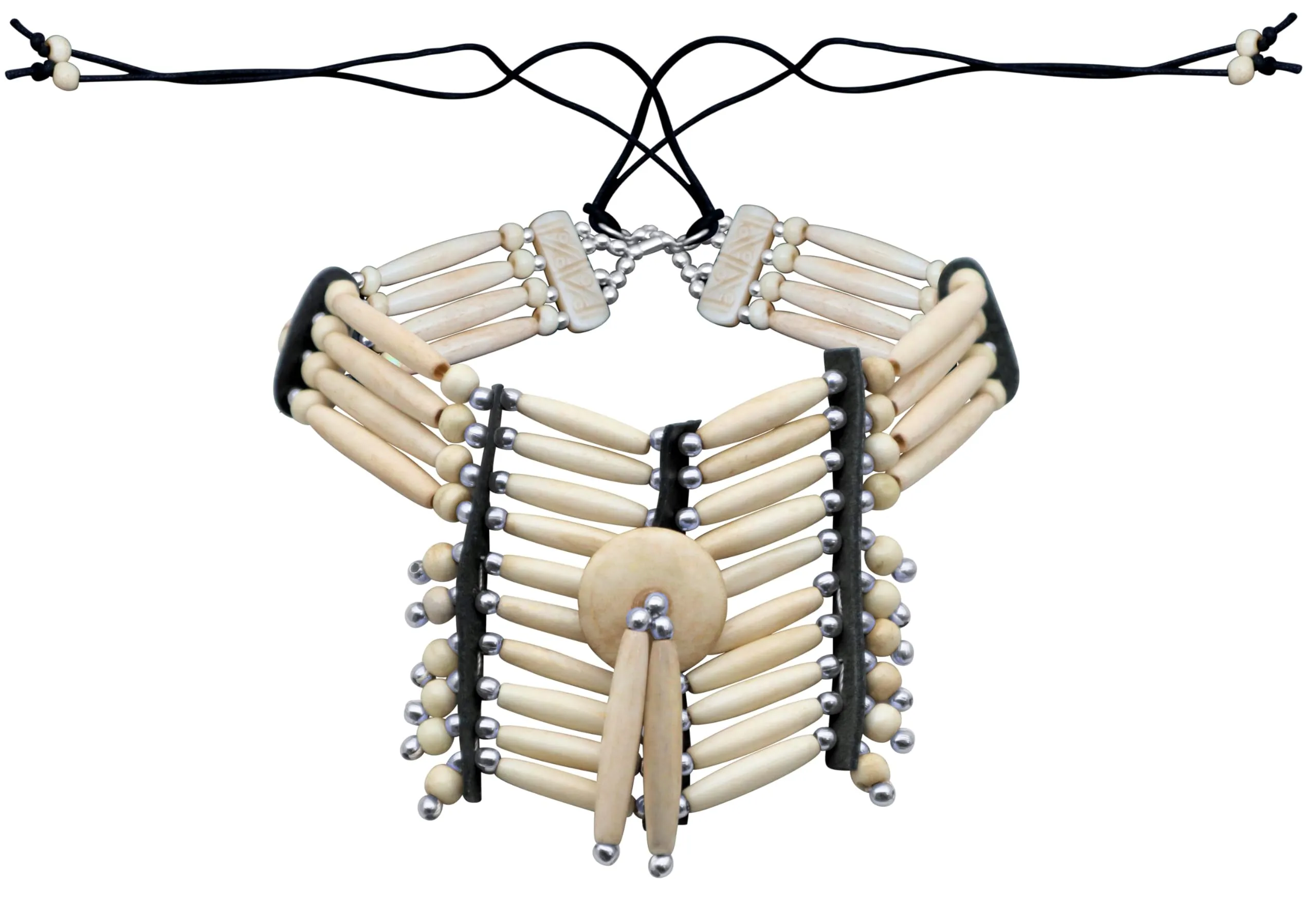 Breastplate Choker Necklace - Native American Style Buffalo Bone, Adjustable Unisex Choker