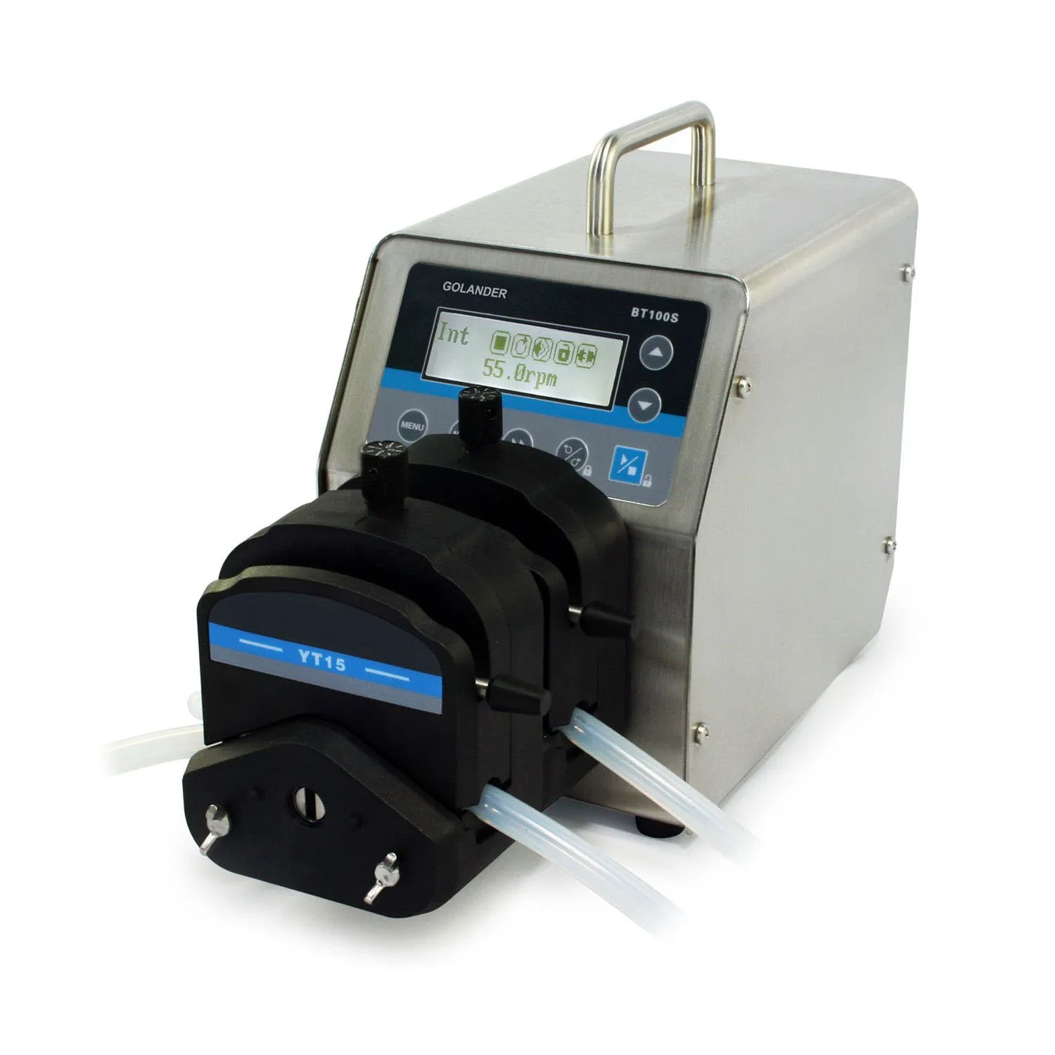 BT100S Peristaltic Pump with 2 Pump Heads, Variable Speed 0.006~570 mL/min, Stainless Steel