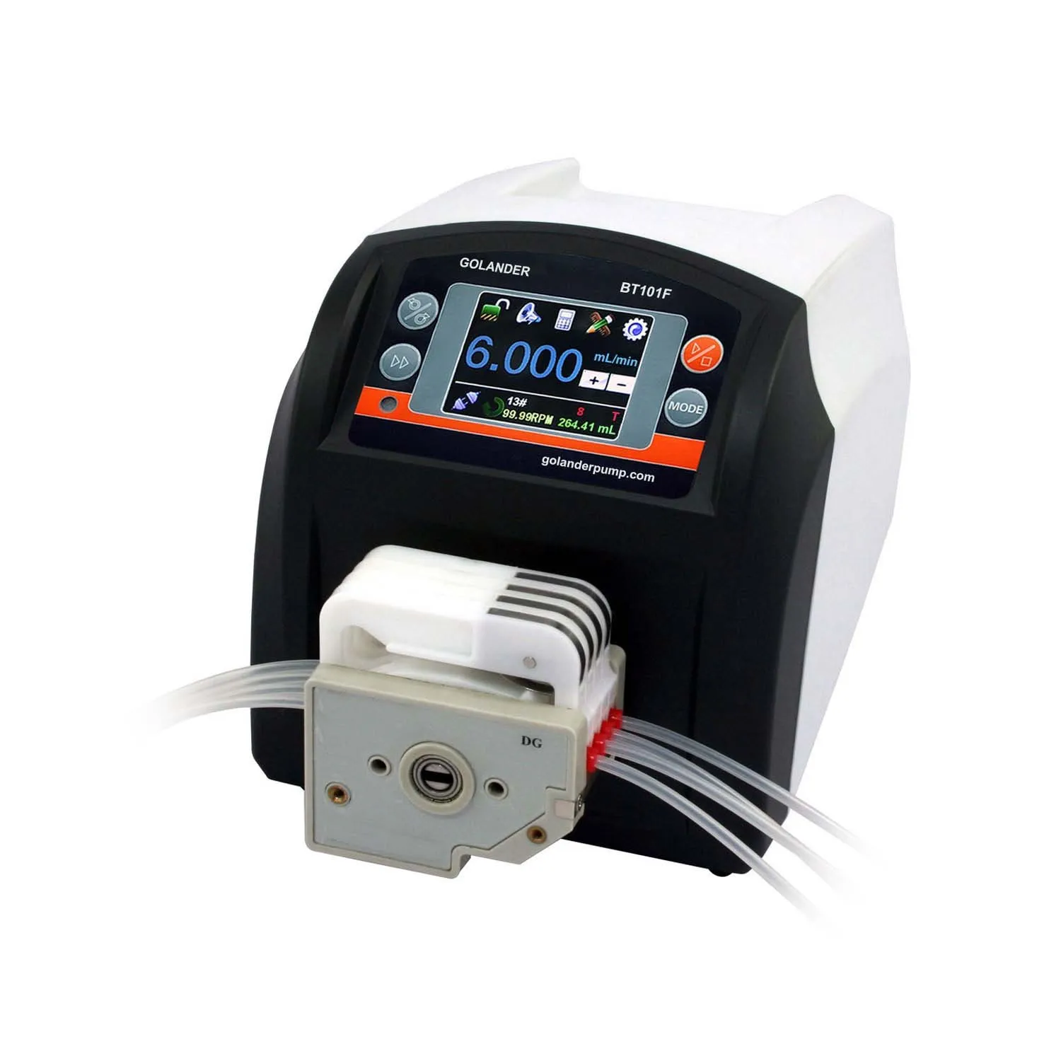 BT101F Intelligent Dispensing Peristaltic Pump DG6-4, 0.00016~26 mL/min, 4 Channels, LCD Touchscreen