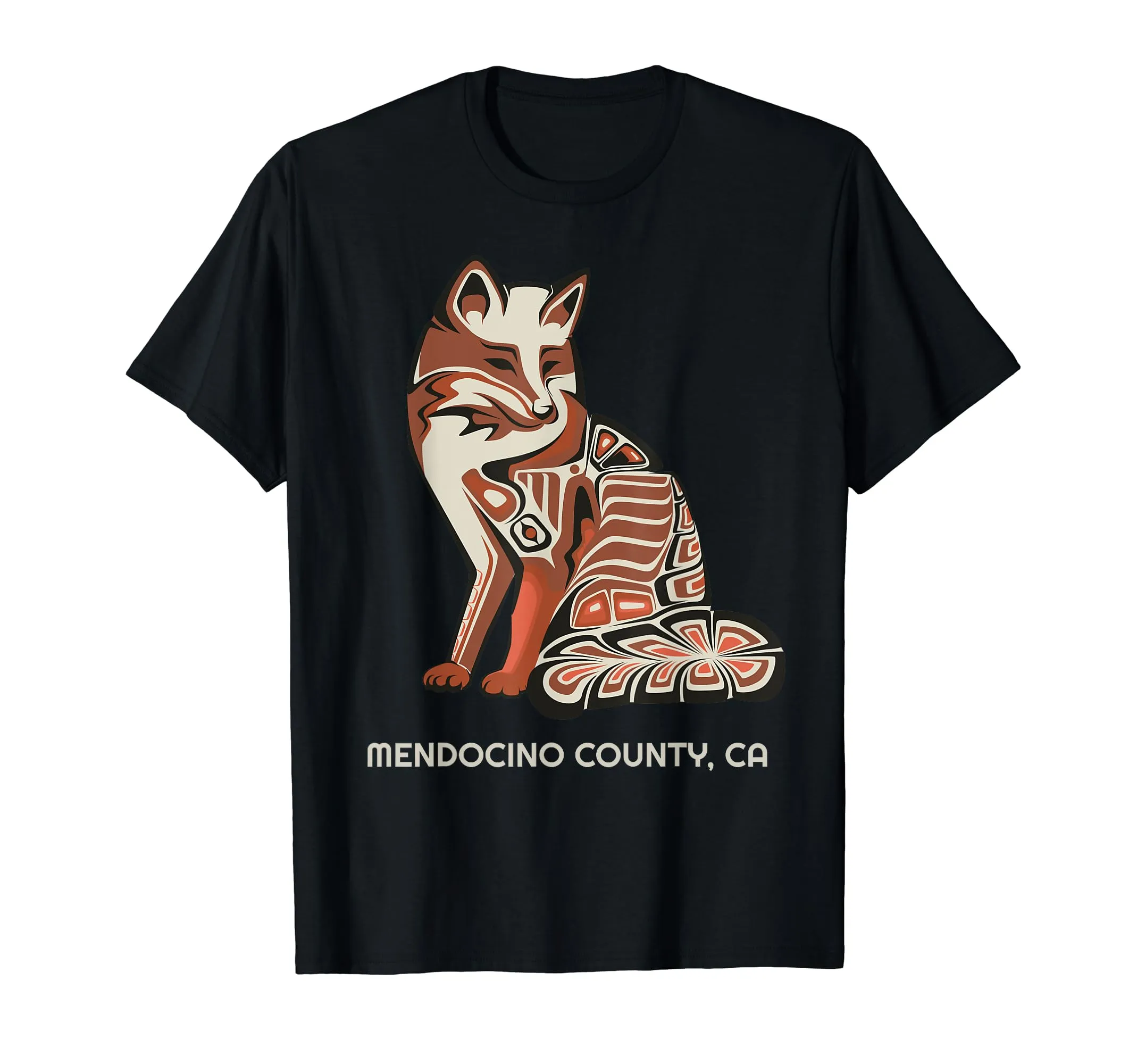 California Mendocino County Tribal Fox Native American T-Shirt - Lightweight Classic Fit