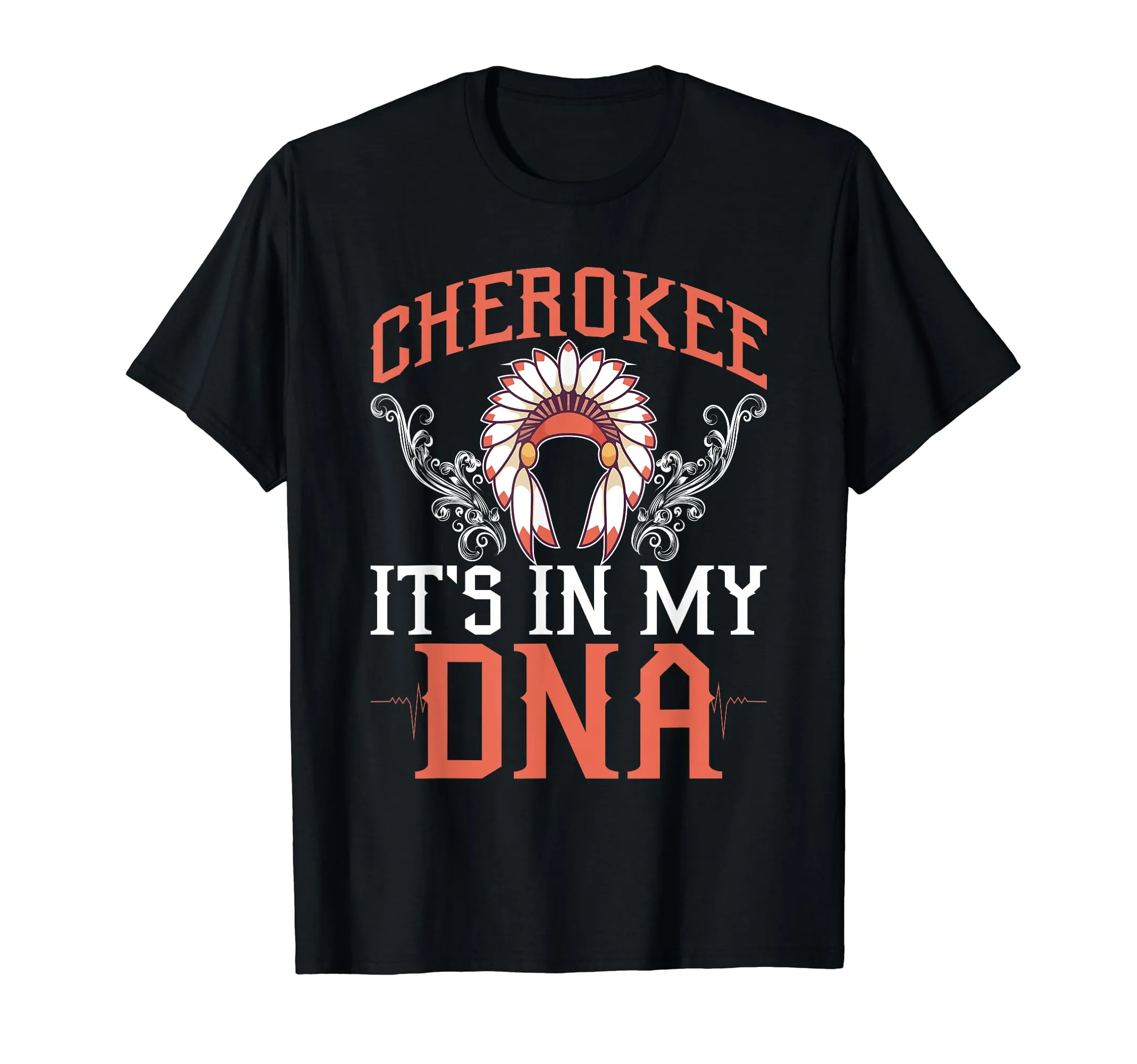 Cherokee My DNA Native Americans T-Shirt - Lightweight Classic Fit, Red & White Design