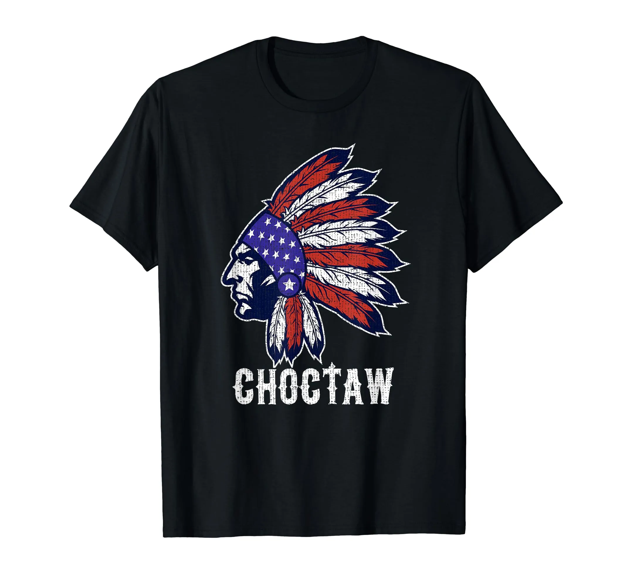 Choctaw Native American Flag Pride Headdress T-Shirt – Lightweight, Classic Fit, Double-Needle Hem