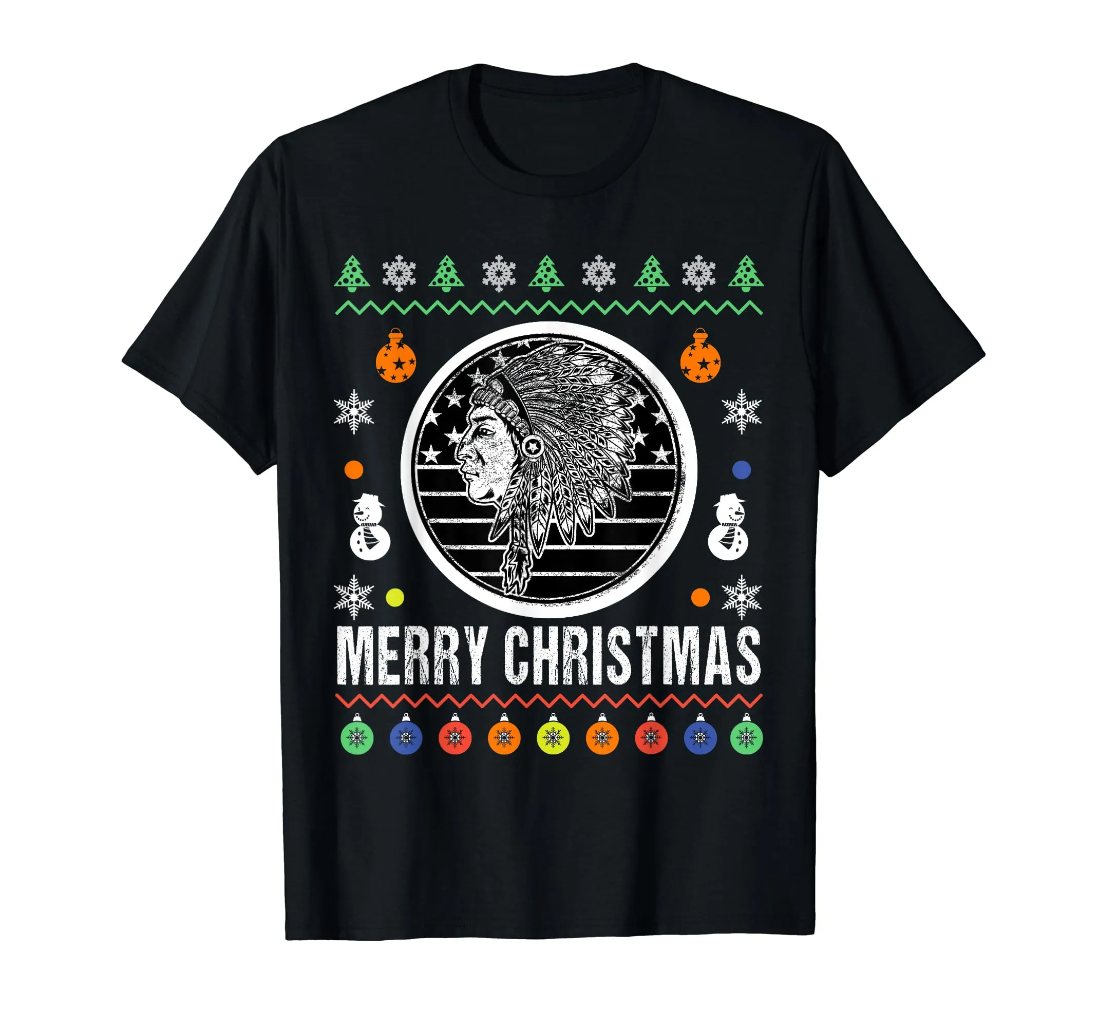 Christmas Native American Ugly T-Shirt for Holiday Parties, Lightweight Classic Fit