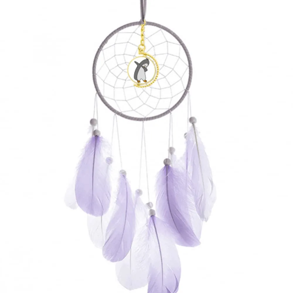 Cold Movement Penguins Antarctica Dream Catcher with Purple Feathers and White Beads, 19.7'