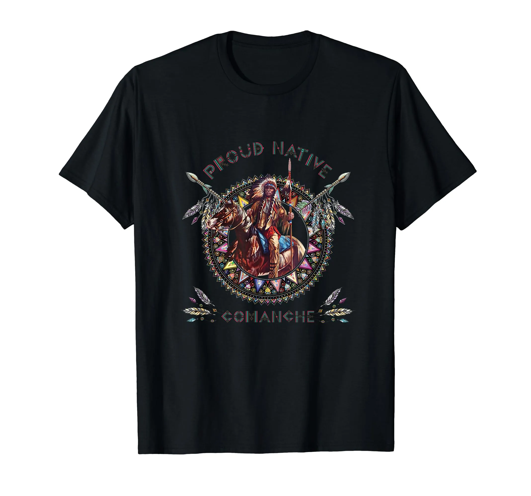 Comanche Native American Warrior T-Shirt - Celebrate Indigenous Pride in Retro Style