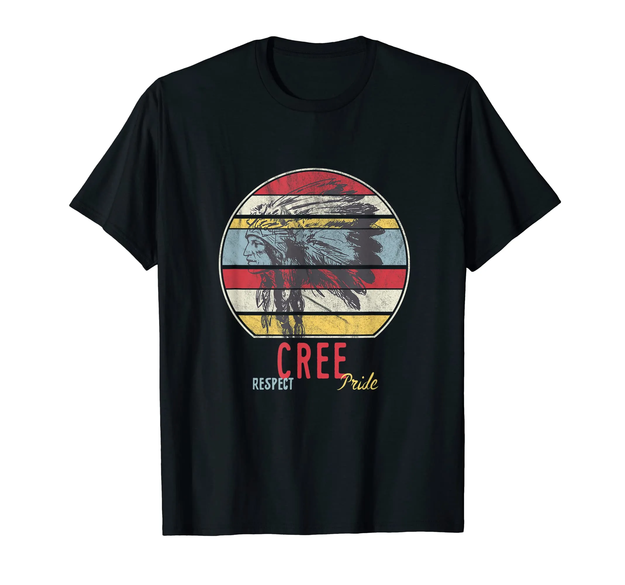 Cree Native American Pride Retro Sun T-Shirt - Lightweight Classic Fit Distressed Look