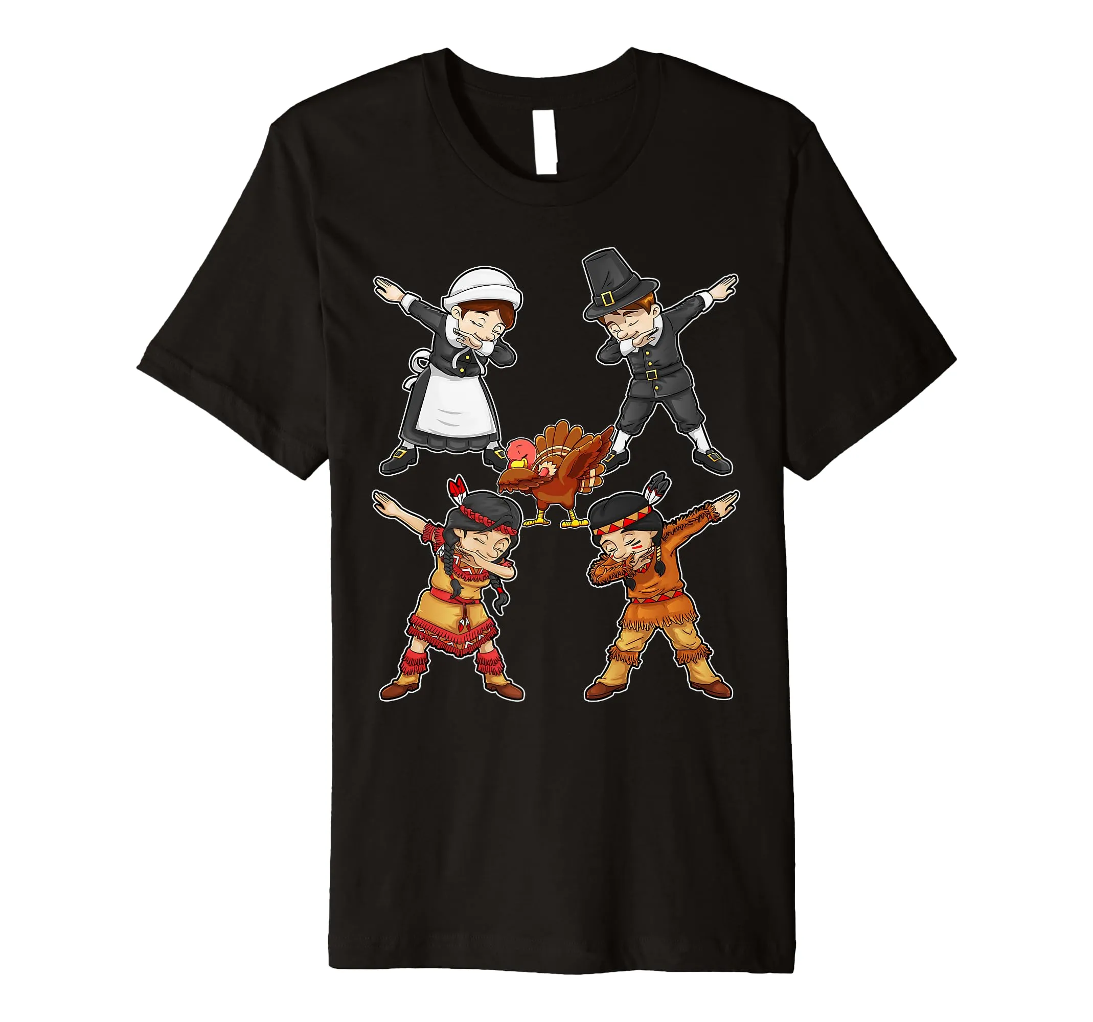 Dabbing Pilgrim Native American Turkey Thanksgiving T-Shirt - Trendy Fall Apparel Gift