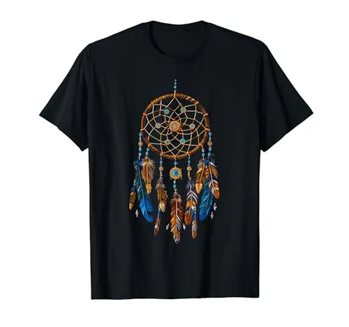 Dreamcatcher T-Shirt with Indian Feathers - Native American Designs, Lightweight Classic Fit