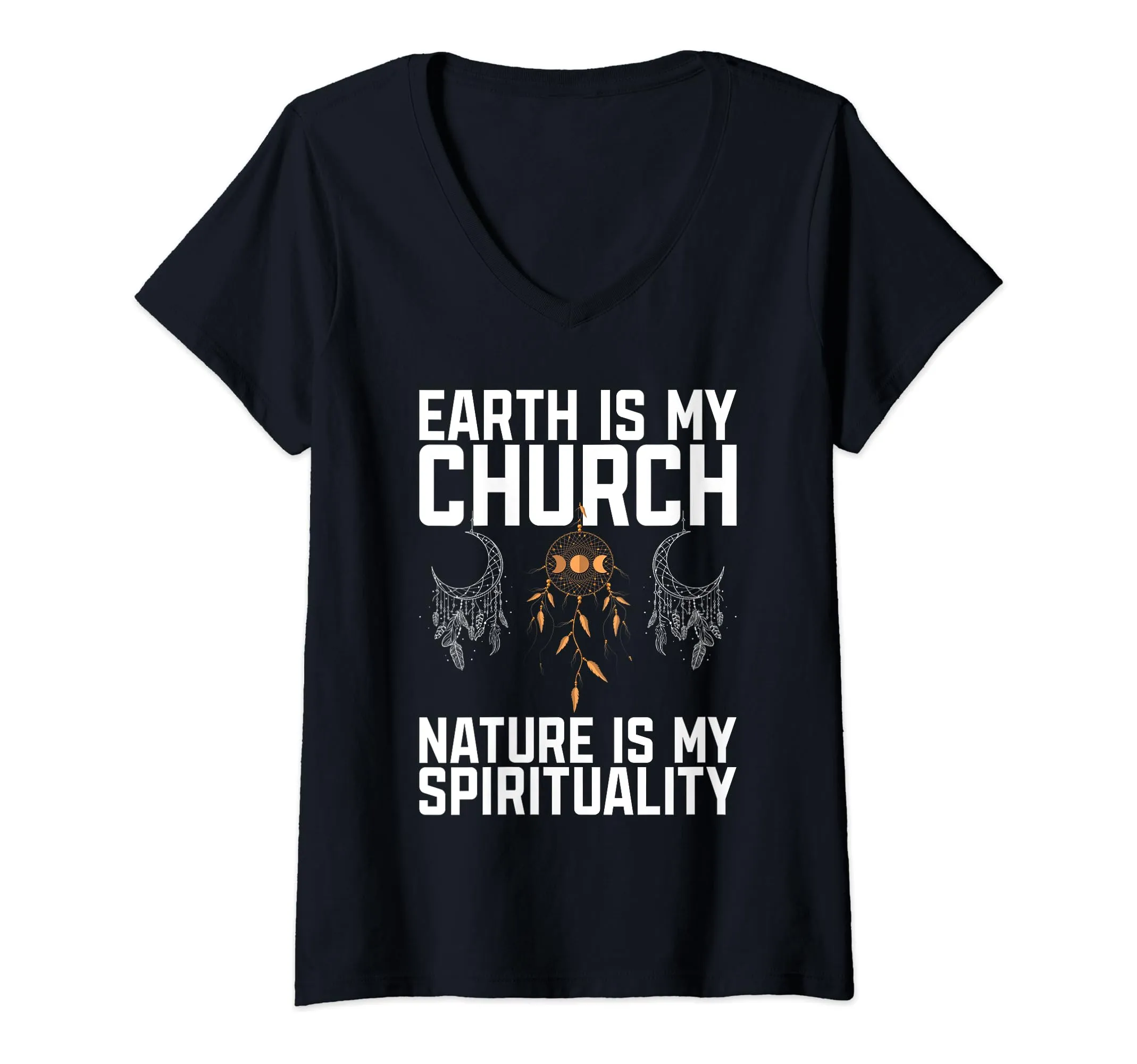 Earth Is My Church V-Neck T-Shirt - Native American Spirituality, Lightweight, Classic Fit