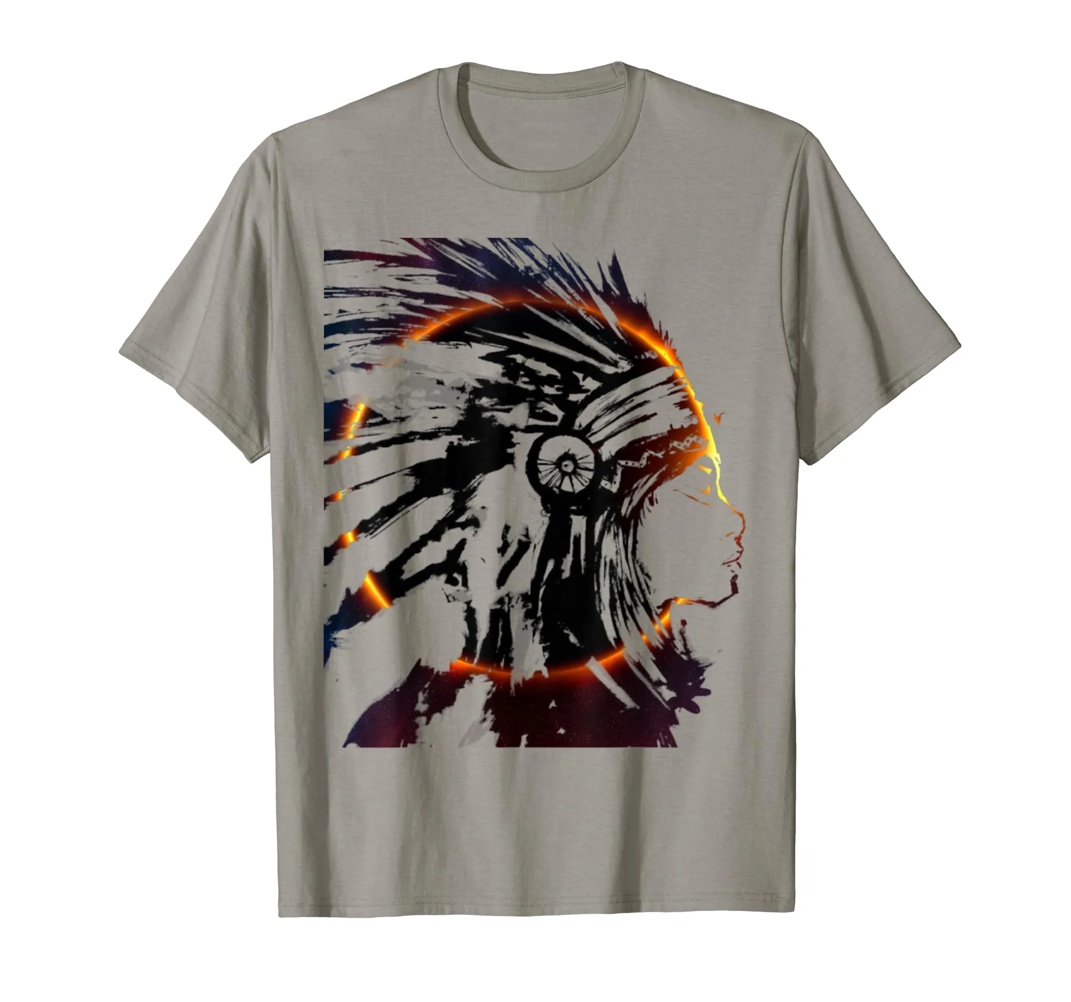 Eclipse Headdress Native American Art T-Shirt - Psychedelic Tribal Design, Classic Fit, Lightweight