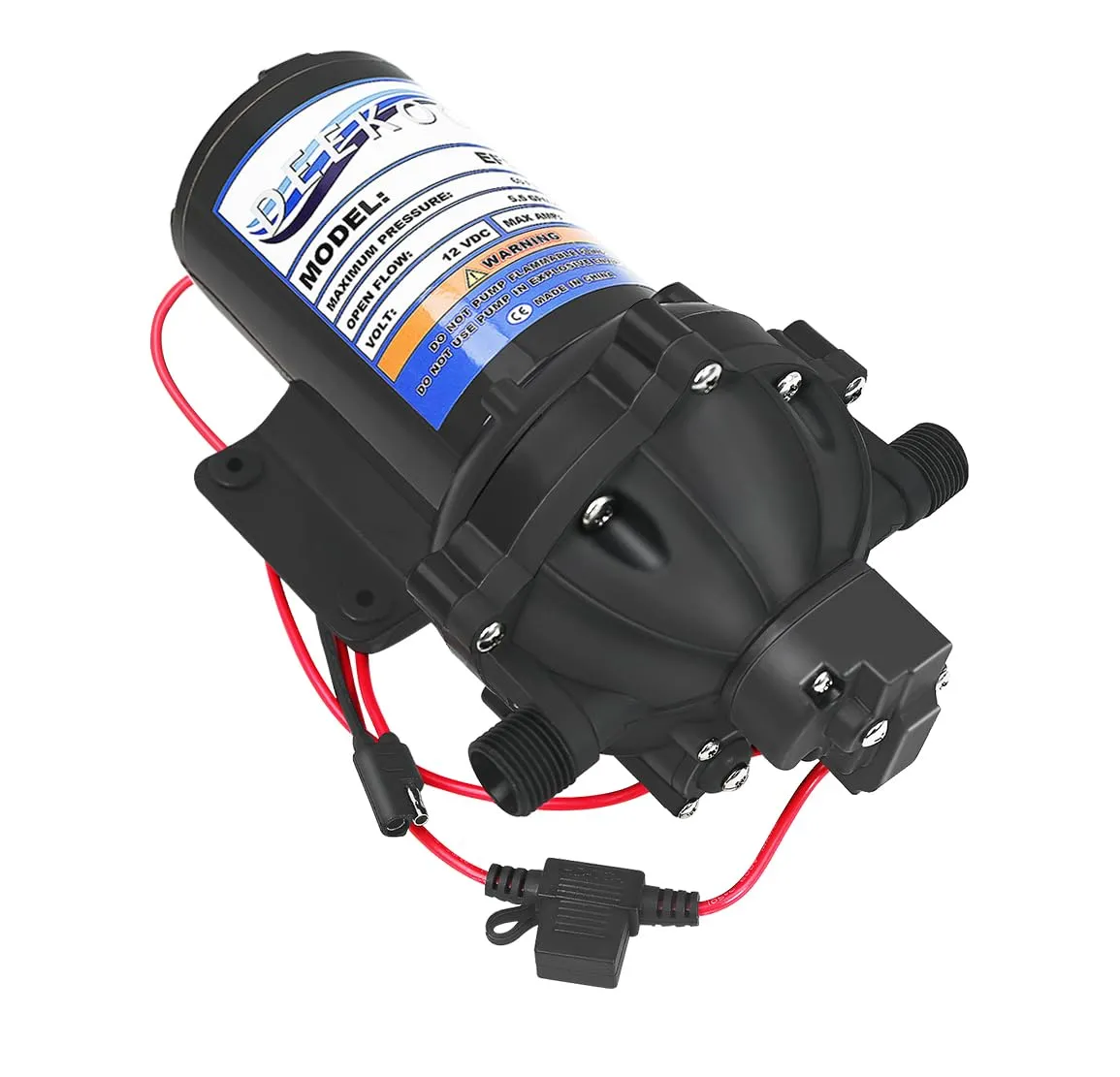 EF5500-BOX 12V Diaphragm Water Pump, 5.5GPM 60PSI, Auto Stop, Self Priming, Black