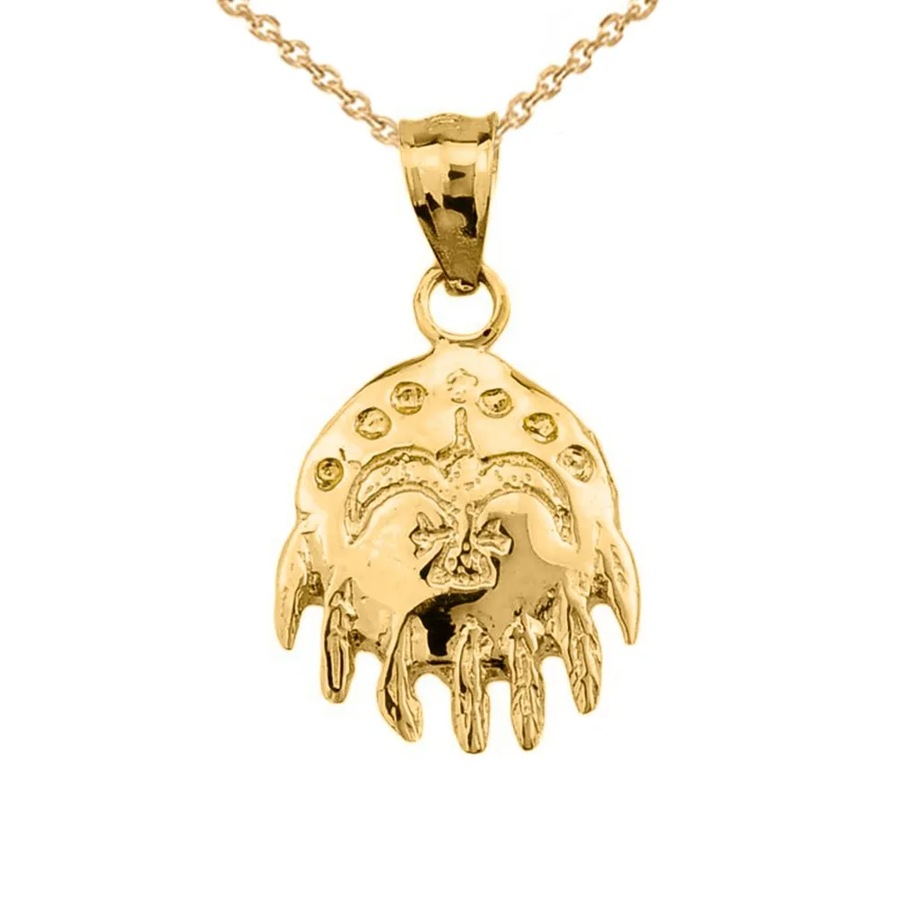 Elegant 10k Yellow Gold Native American Medicine Shield Pendant Necklace with Thunderbird Charm