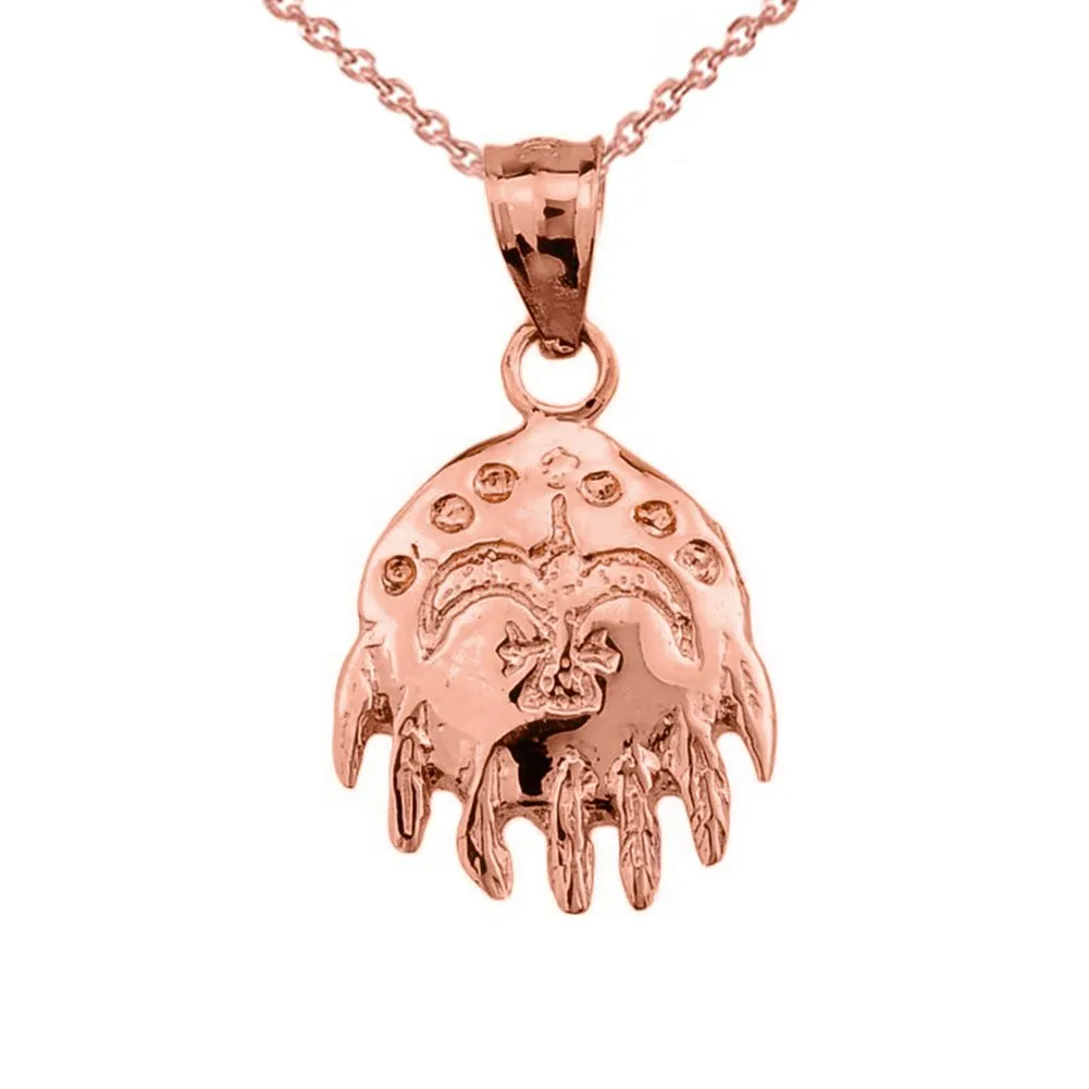 Elegant 14k Rose Gold Native American Medicine Shield Pendant Necklace with Thunderbird & Feathers