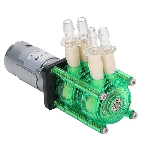 Fafeicy Double Head Peristaltic Pump, DC12V, 700ml/min, Green Shell, Yellow Tubing, Low Noise