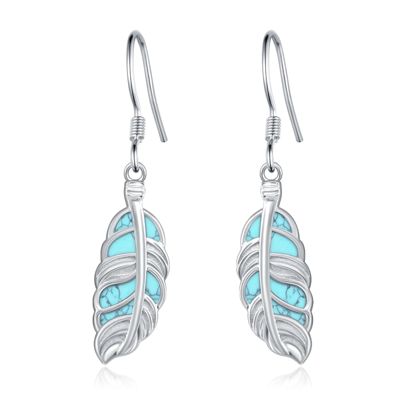 Feather Earrings 925 Sterling Silver Turquoise Western Country Native American Jewelry Gift