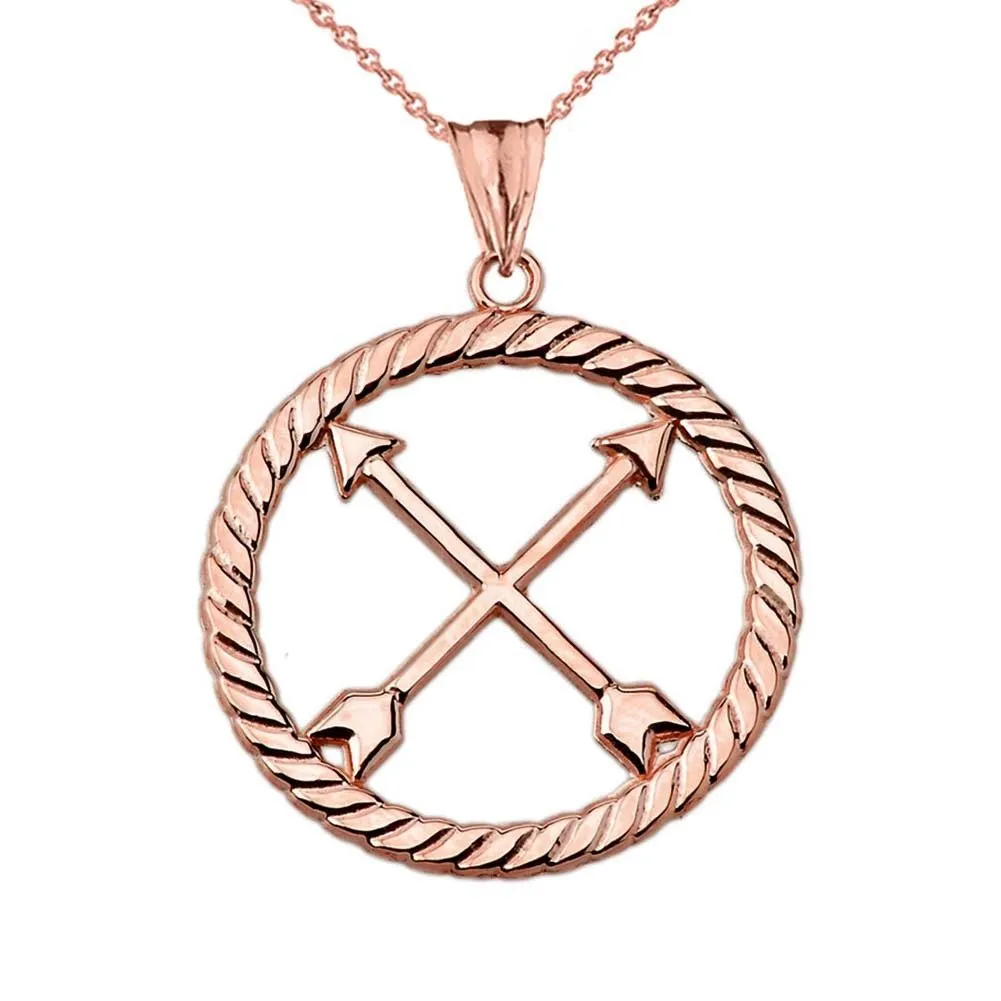 Fine 10k Rose Gold Native American Crossed Arrows Friendship Pendant Necklace