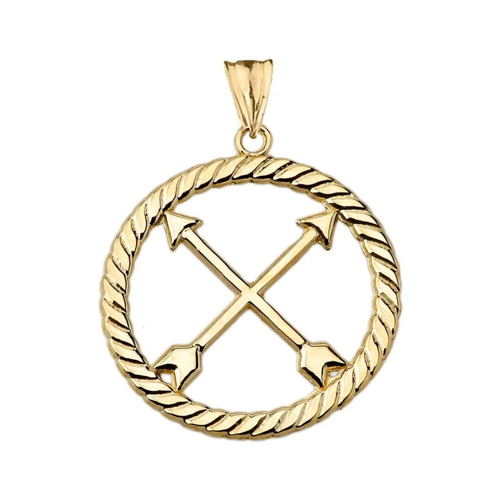 Fine 10k Yellow Gold Native American Crossed Arrows Friendship Symbol Rope-Style Pendant