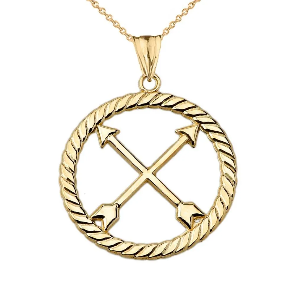 Fine 10k Yellow Gold Native American Crossed Arrows Pendant Necklace - Friendship Symbol