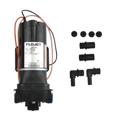 Flojet Quad Diaphragm Pump 04300504A 12V 4.9GPM 45psi Polypropylene Viton Santoprene