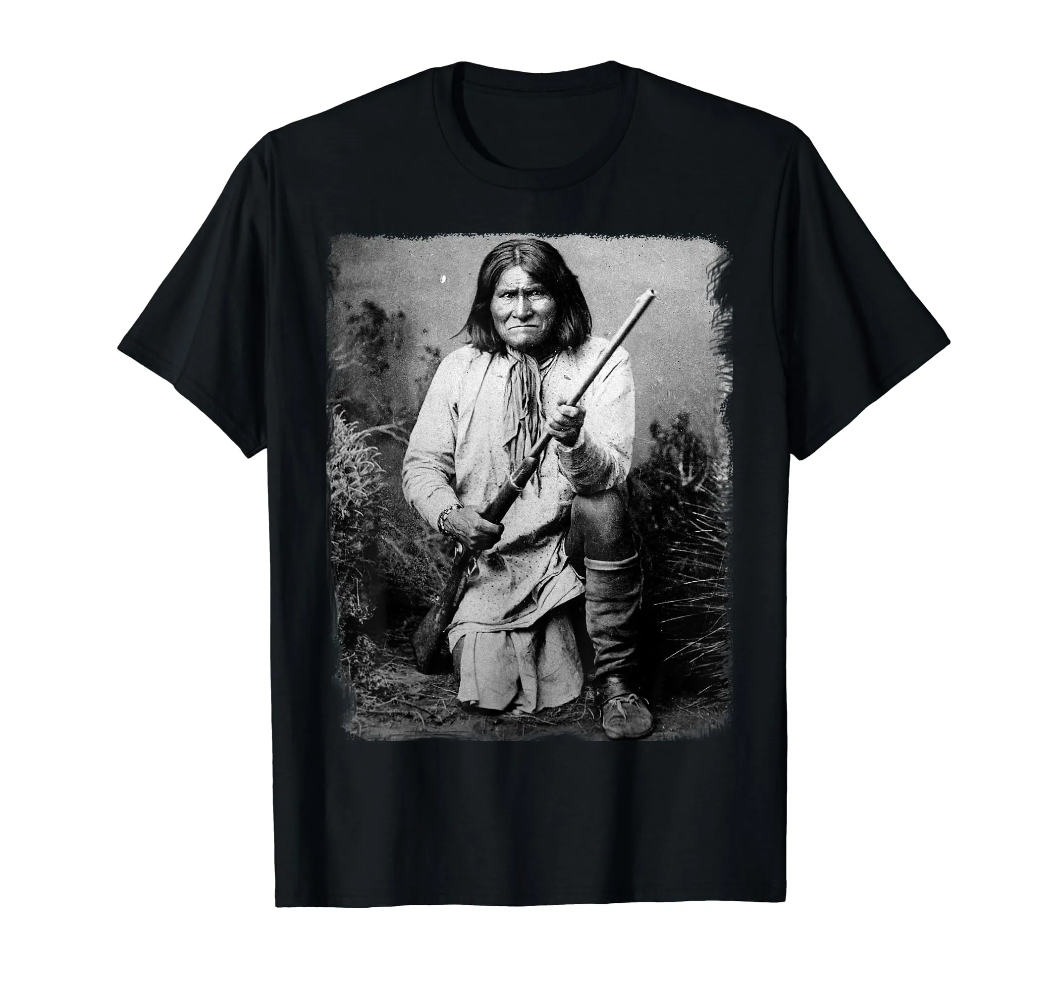 Geronimo Native American T-Shirt - Lightweight, Classic Fit, Double-Needle Hem, Warrior Design