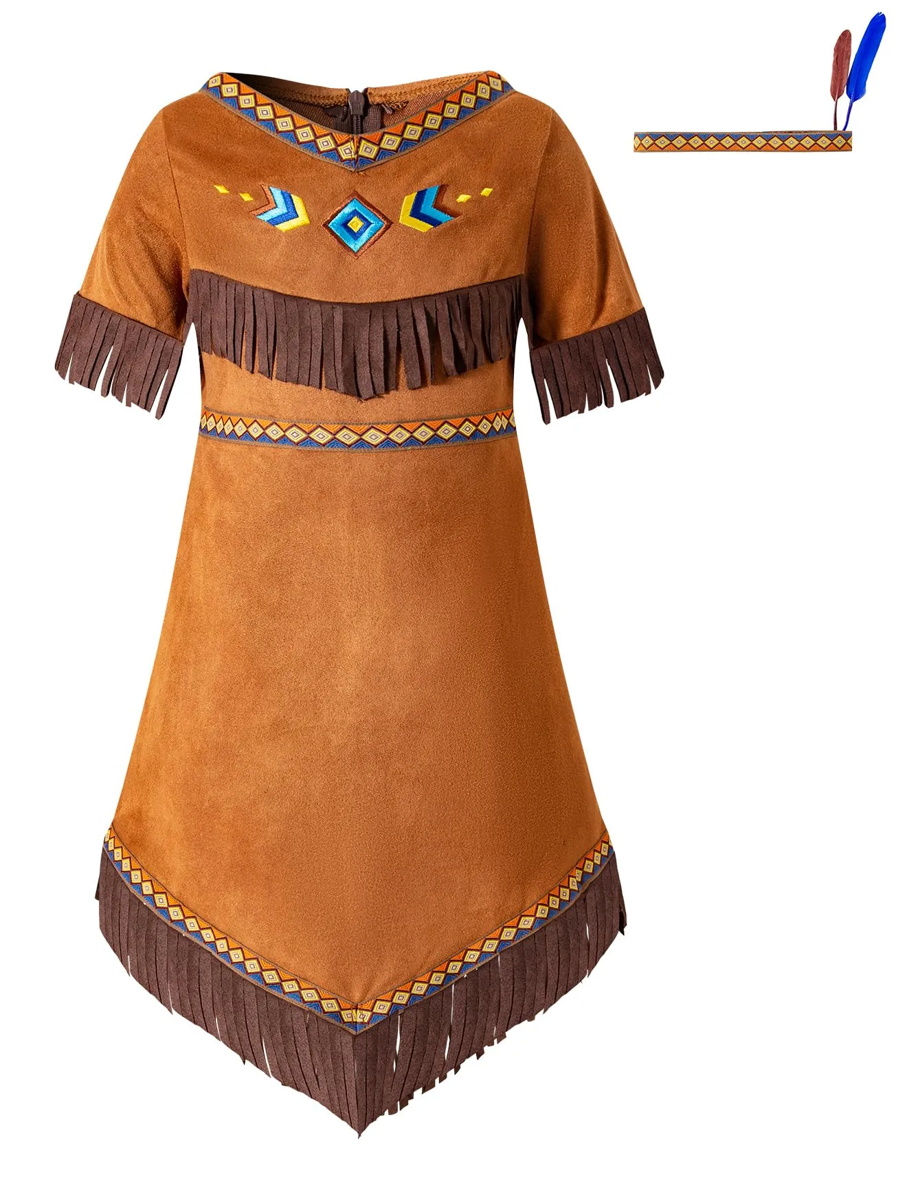 Girls Native American Costume Dress 3-4T with Tassels for Halloween & Thanksgiving Celebration