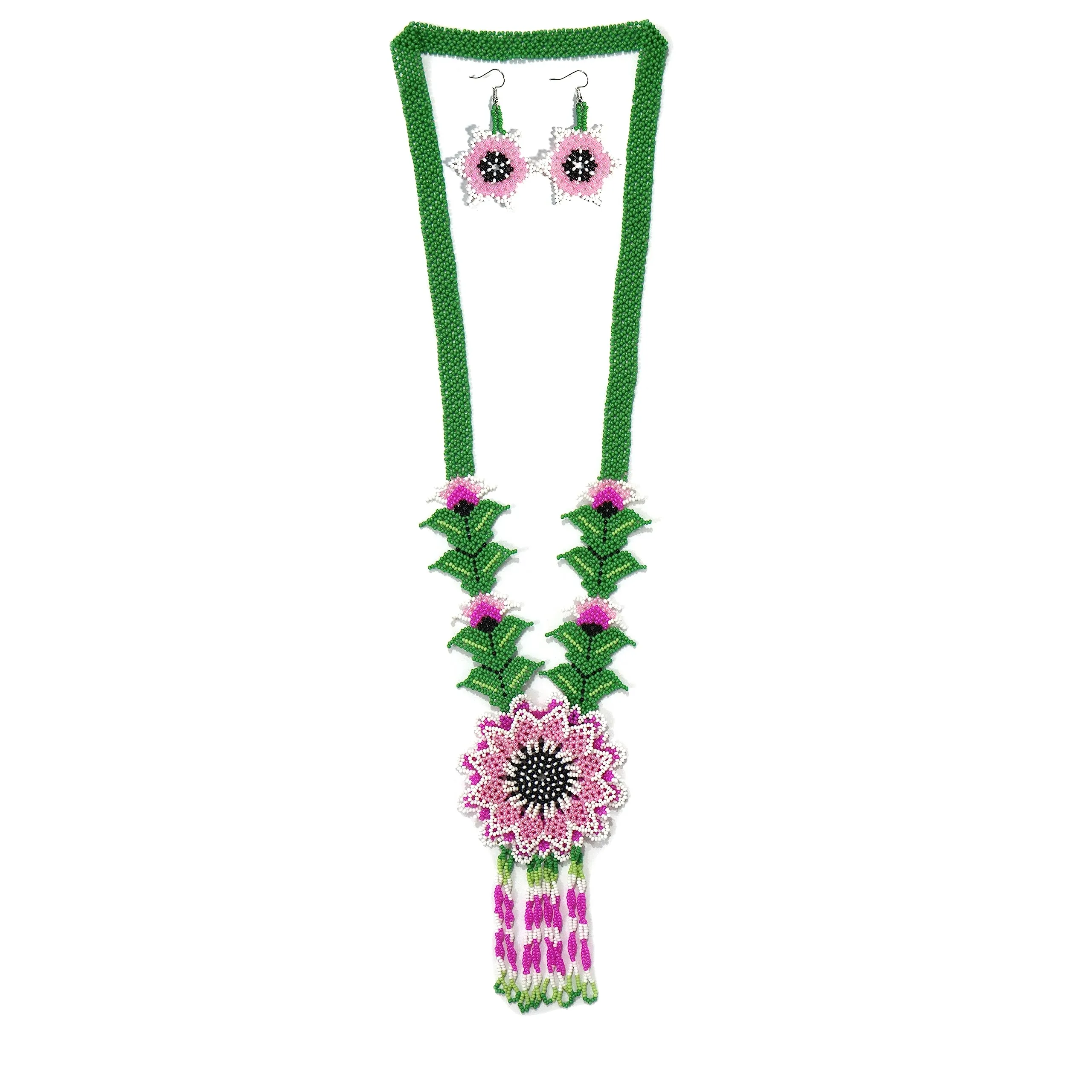 Handmade Beaded Native American Style Huichol Glass Seed Bead Necklace for Women