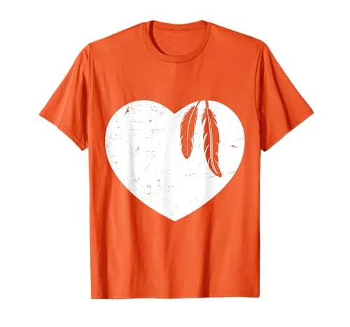 Heart Shape Indigenous Feather T-Shirt - Celebrate Native American Pride, Lightweight Classic Fit