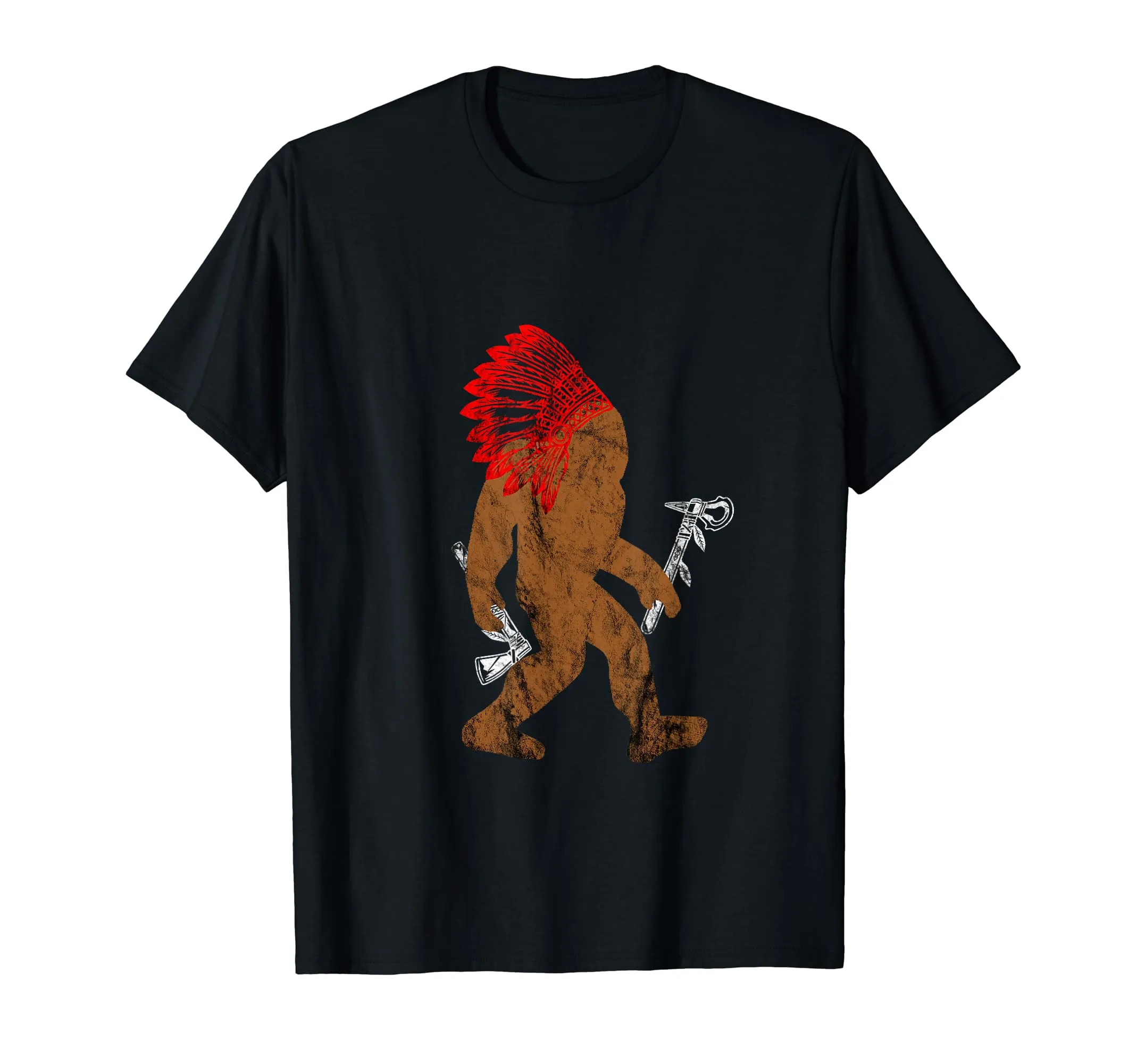 Indian Bigfoot Chief Sasquatch T-Shirt with Warbonnet Feather Headpiece - Native American Costume