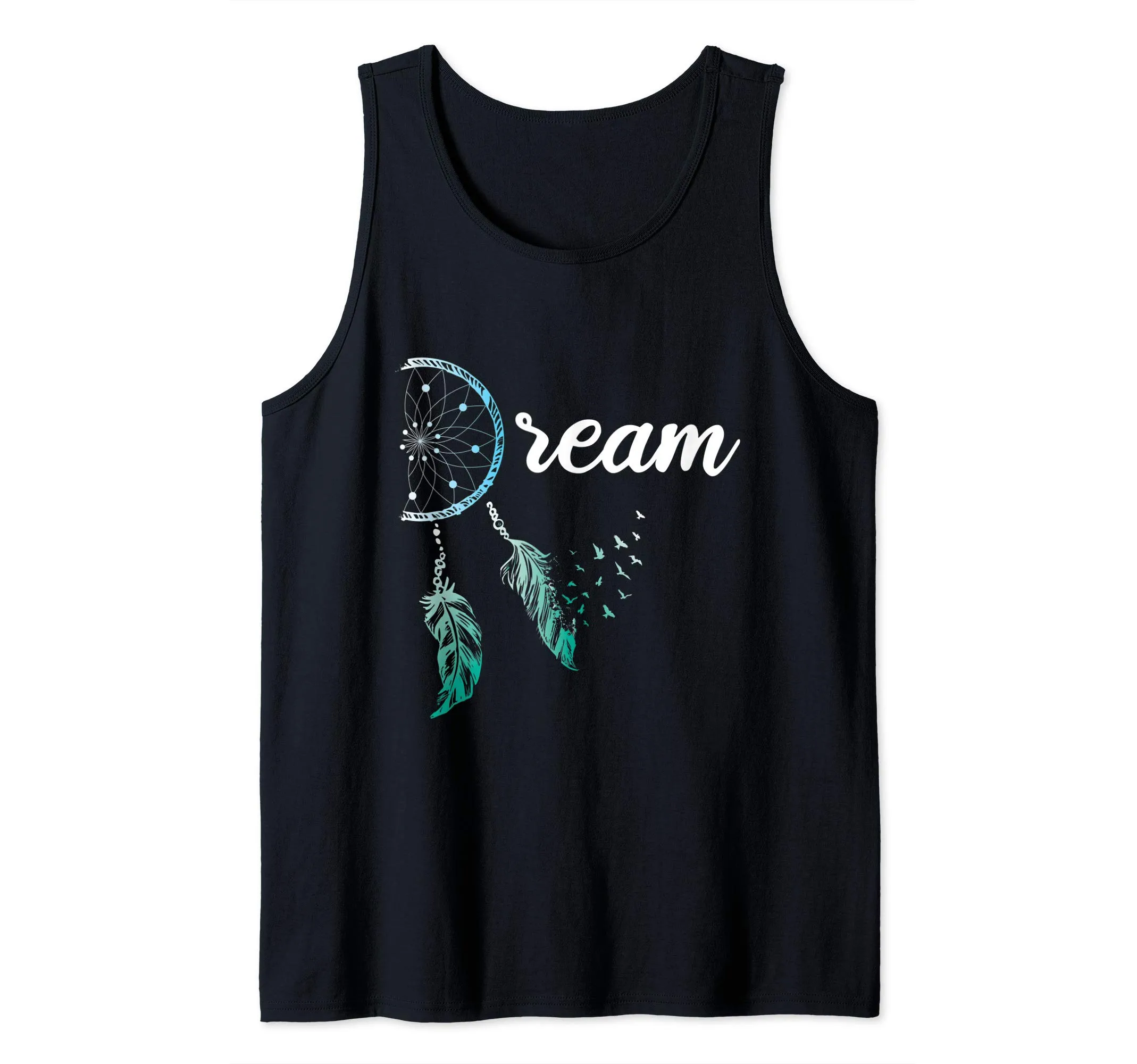 Indian Native American Dreamcatcher Boho Chic Tank Top with Mystical Feather & Flying Birds