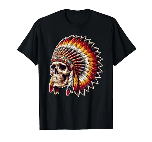 Indian Skull Tribal Headdress T-Shirt for Indigenous People