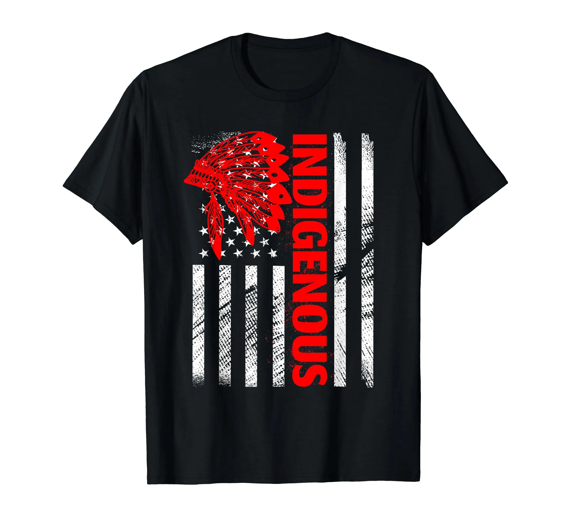 Indigenous Peoples' Day Distressed Headdress USA Flag T-Shirt - Native Lives Matter Gift