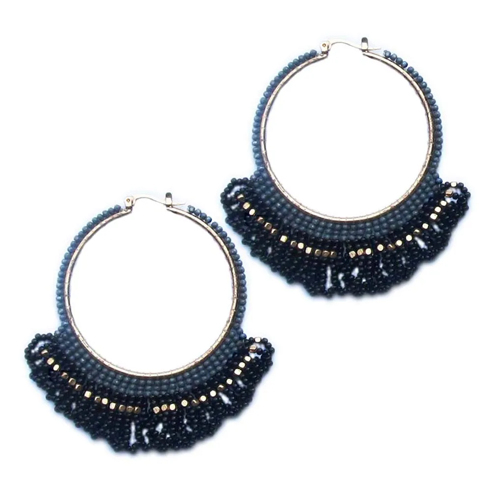 Lavivia Handmade Beaded Hoop Earrings, 2.4' Length, 2.7' Width, Hypoallergenic Fashion Jewelry