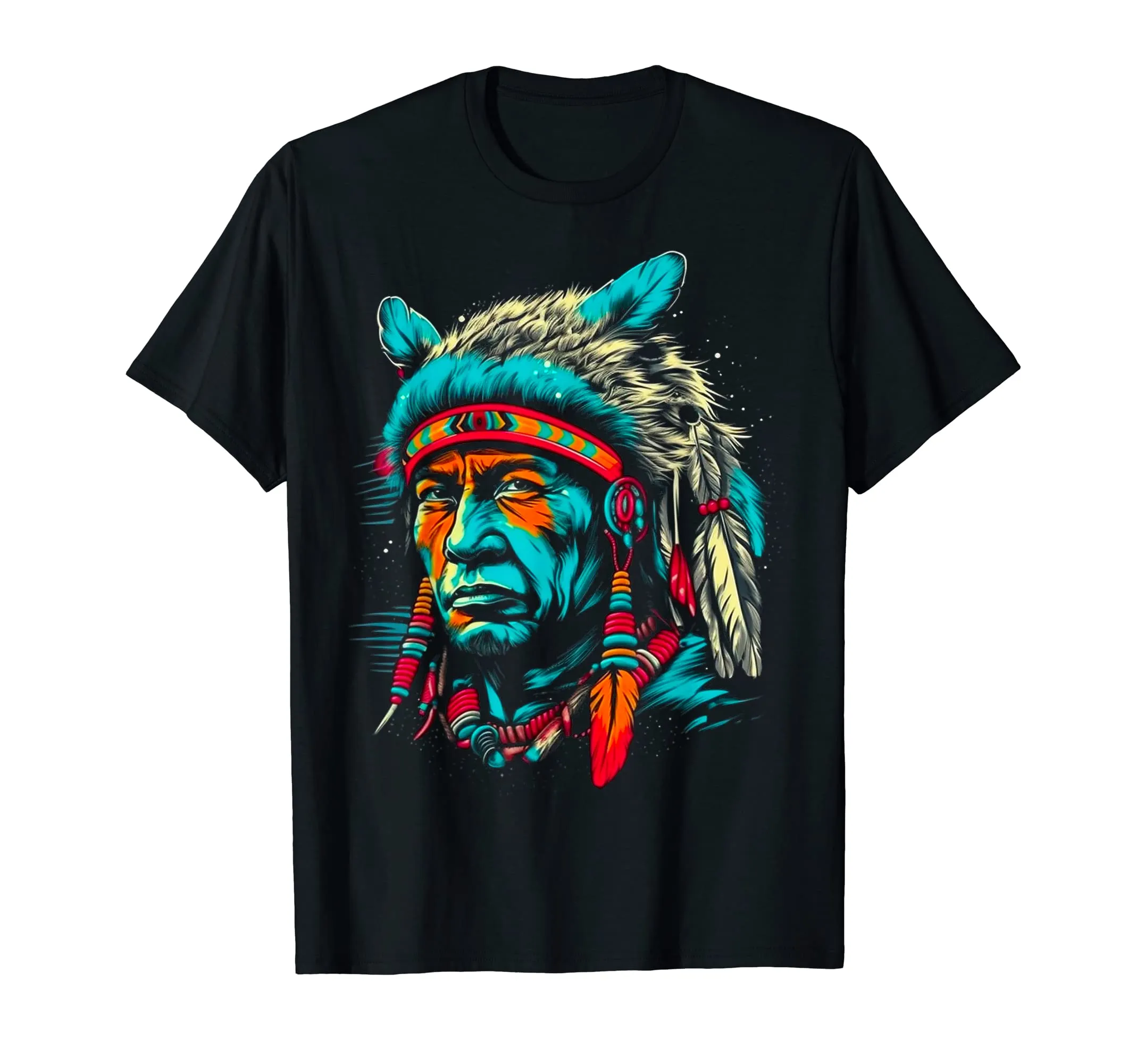 Man Wolf Head Native American T-Shirt - Indigenous Wolfwear - Lightweight Classic Fit