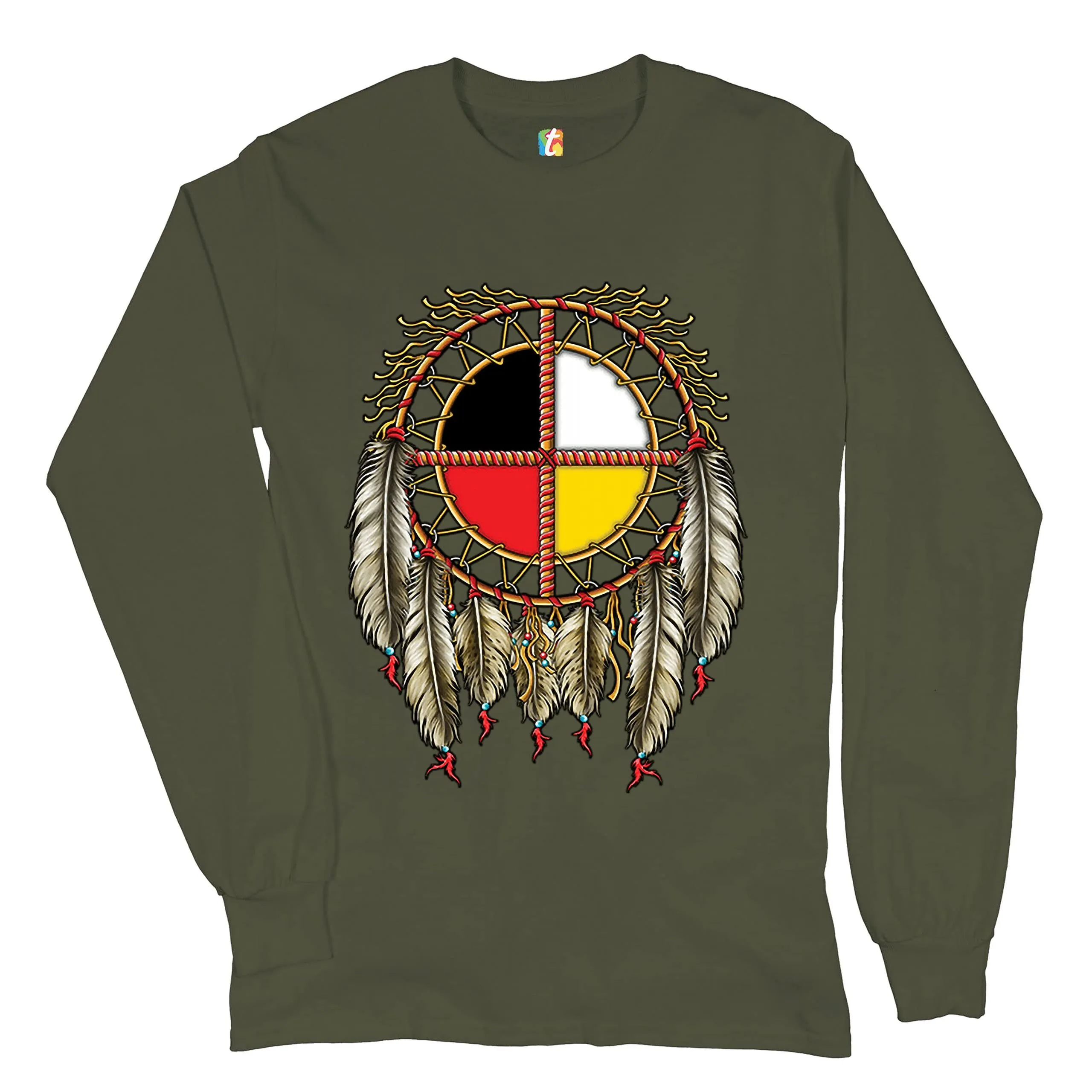 Medicine Wheel Dreamcatcher Long Sleeve T-Shirt 3X-Large - Native American Symbol Tee Hunt