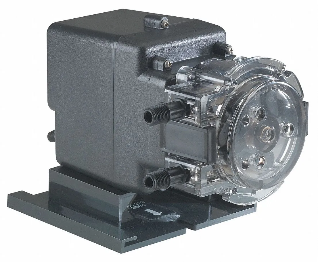 Metering Pump 50 GPD, Fixed Rate, 25 PSI, Peristaltic, Self-Priming, Polycarbonate Body, USA