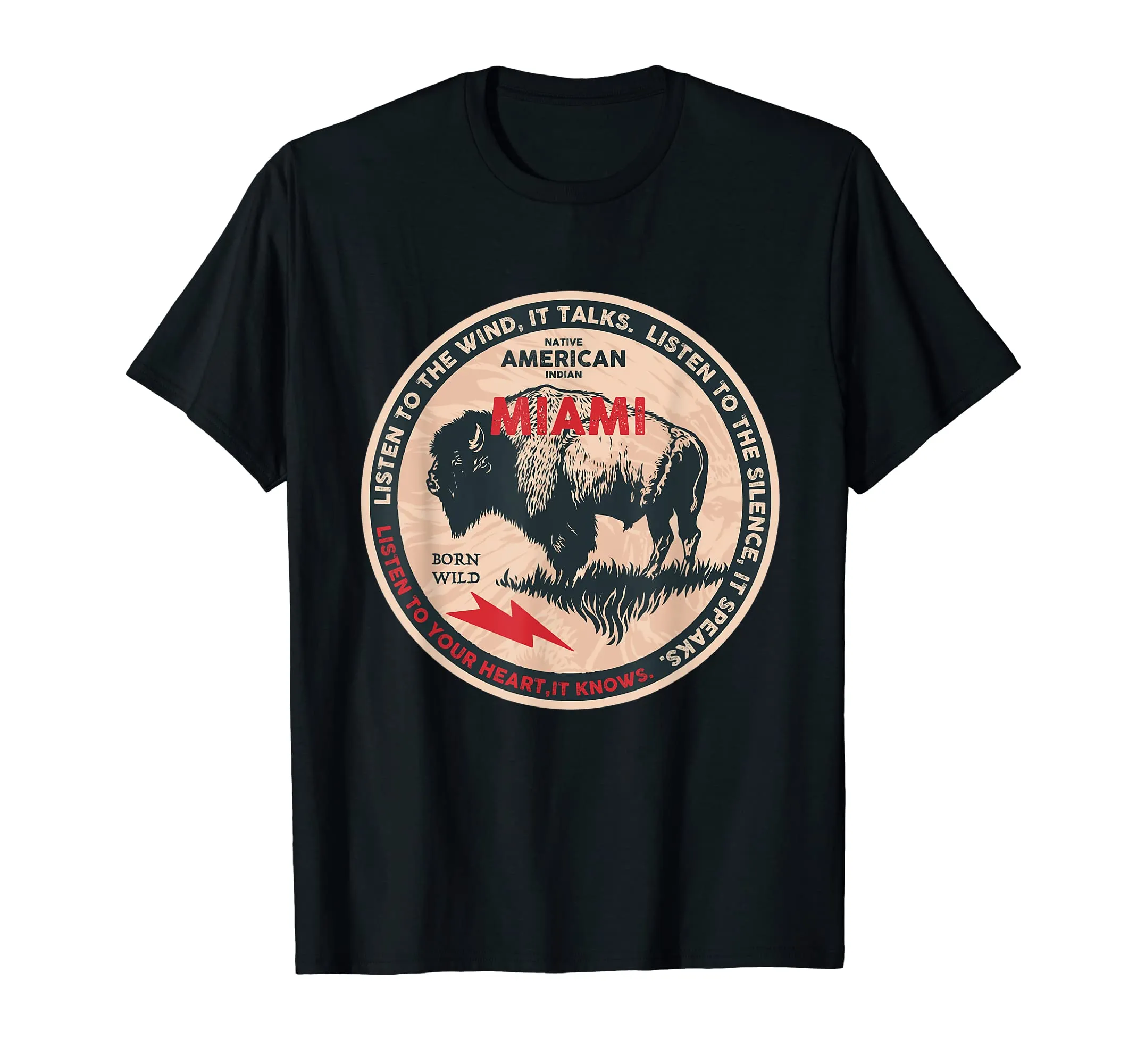 Miami Native American Indian Freedom Wild Buffalo T-Shirt, Retro Design, Lightweight Classic Fit