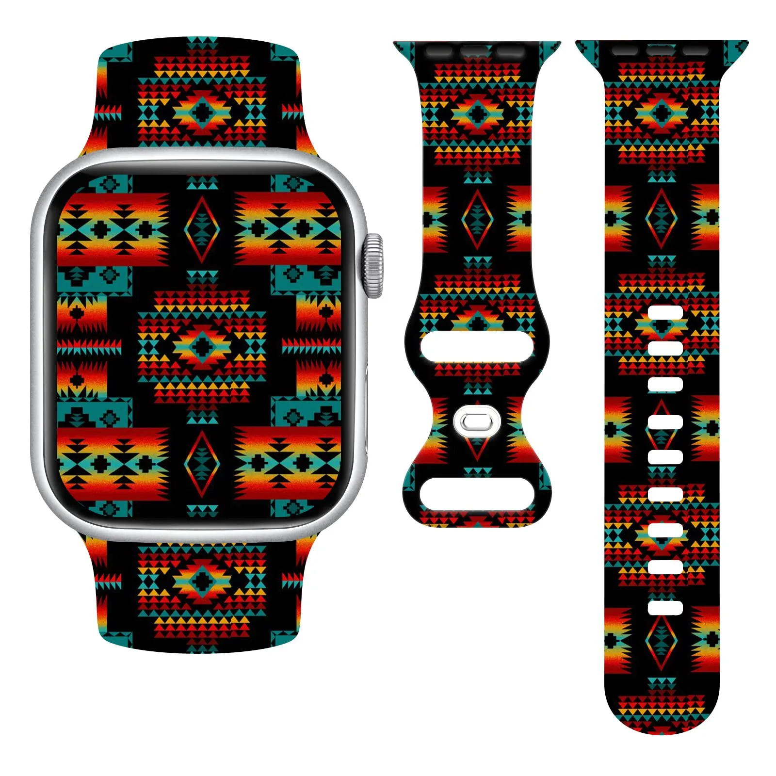 Native American Apple Watch Band 38mm/40mm/41mm/42mm/44mm/45mm/49mm Soft Silicone Strap