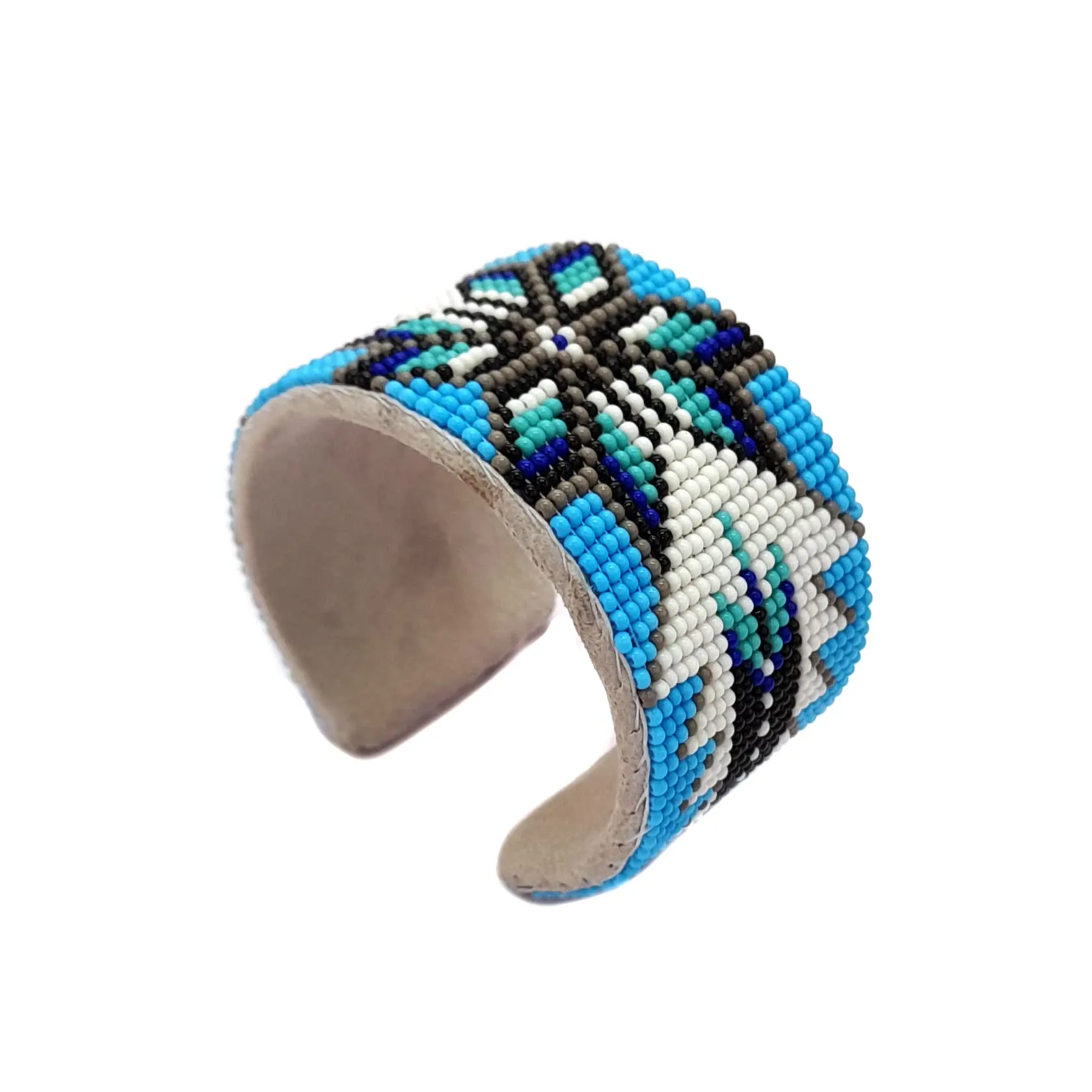 Native American Beaded Cuff Bracelet - Adjustable 7' Handmade Tribal Geometric Design