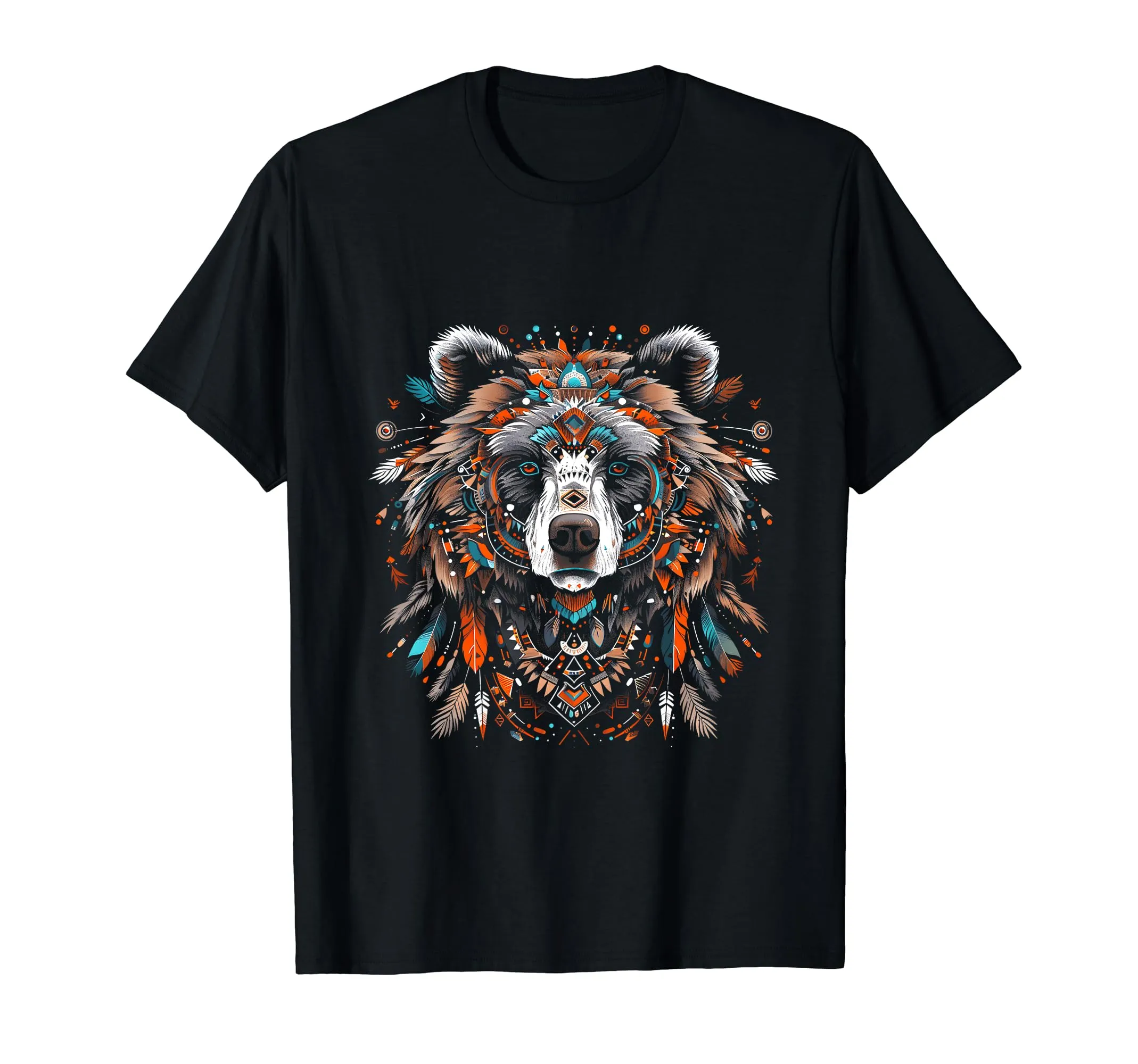 Native American Bear Artwork T-Shirt - Lightweight Classic Fit Spiritual Totem Design