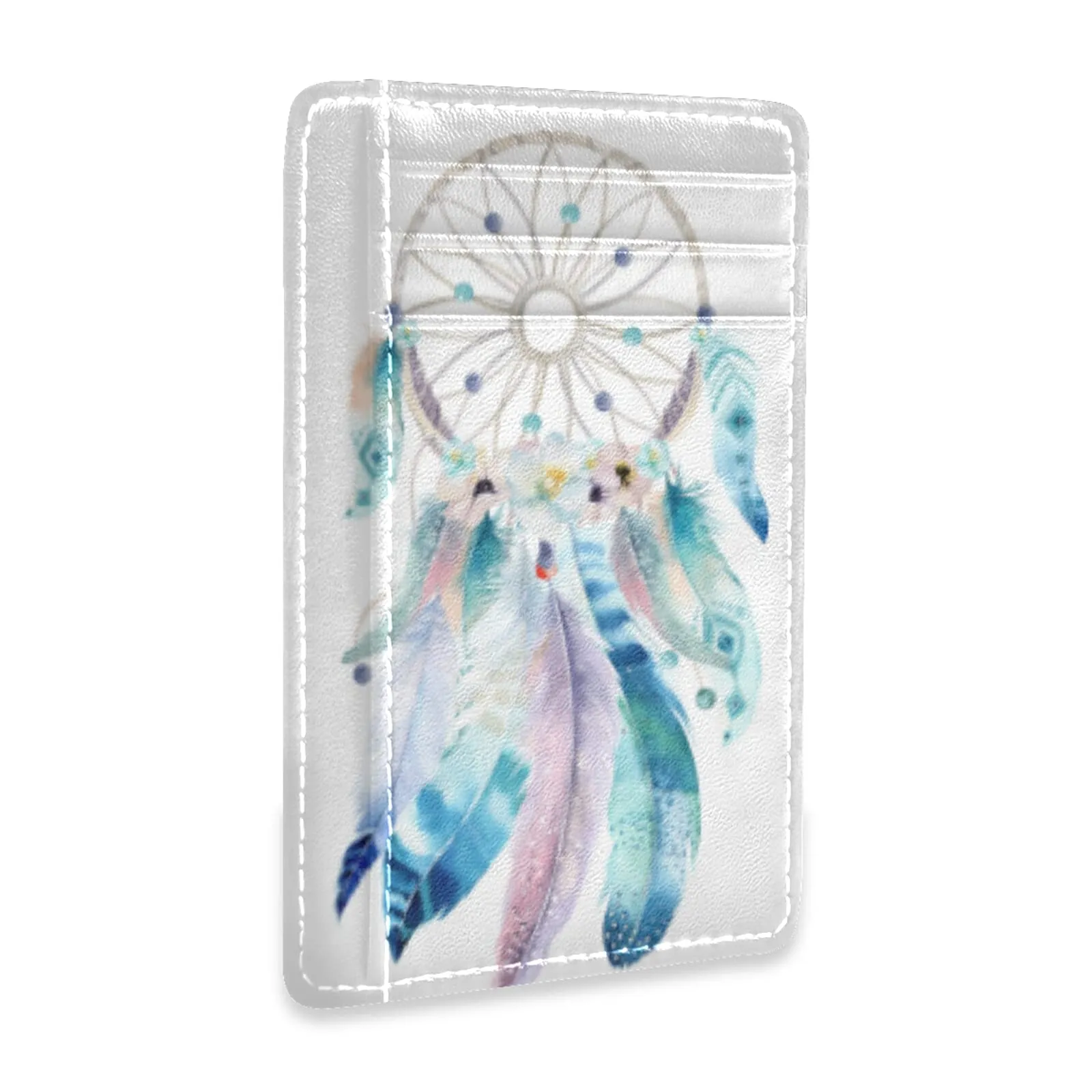 Native American Bohemian Dream Catcher Wallet, RFID Blocking Leather, Slim Turquoise Design