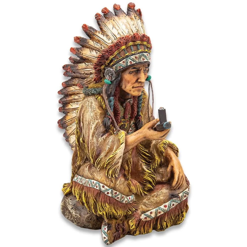 Native American Chief Figurine with Peace Pipe